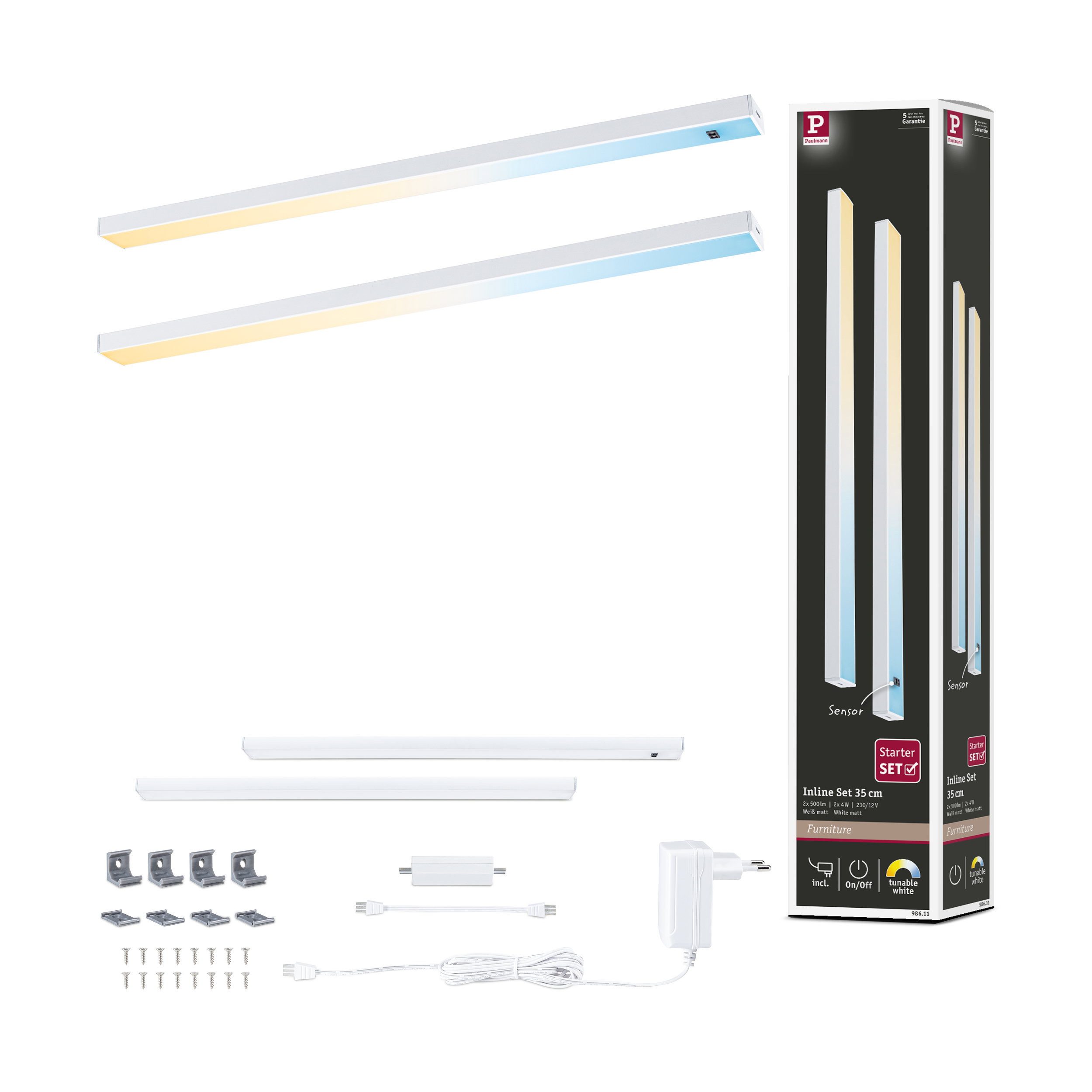 Paulmann LED Unterbauleuchte LED Unterschrankleuchte Inline Starterset Tunable White 2x4W 350x26 mm