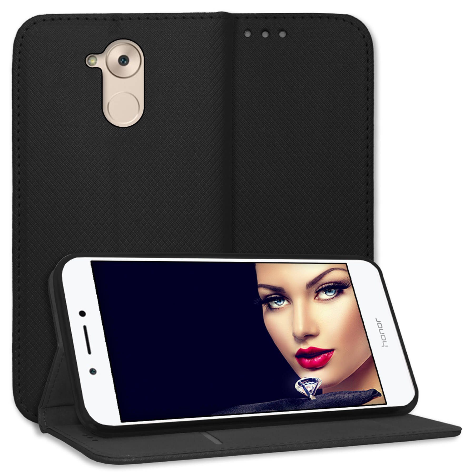 mtb more energy Smartphone-Hülle Smart Magnet für Honor 6C / Huawei Enjoy 6S, Schwarz, Bookstyle Klapphülle Cover Wallet Case aus Kunstleder