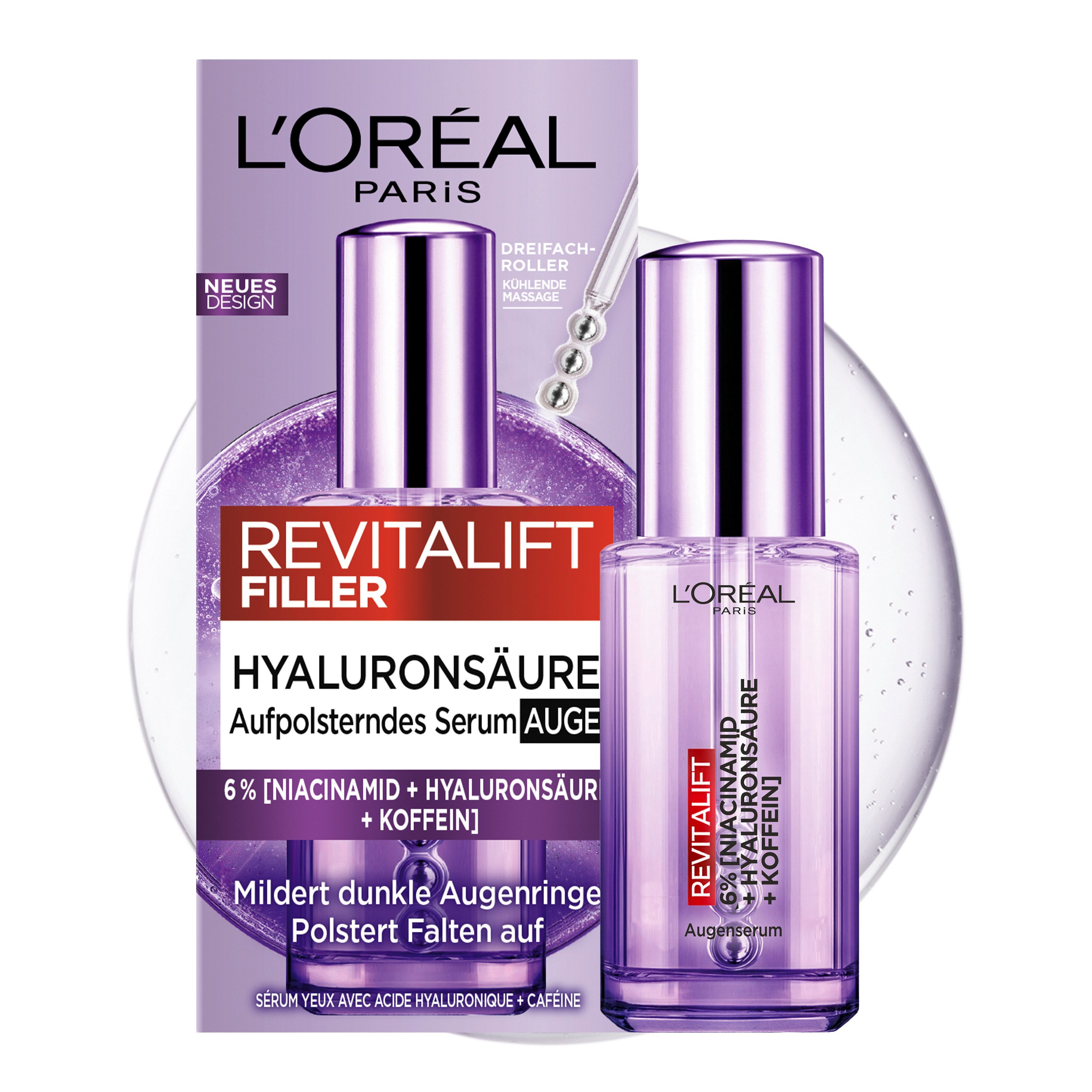 L'ORÉAL PARIS Augenserum REVITALIFT FILLER AUGENSERUM, mit 1,5% purer Hyaluronsäure und 1% Koffein