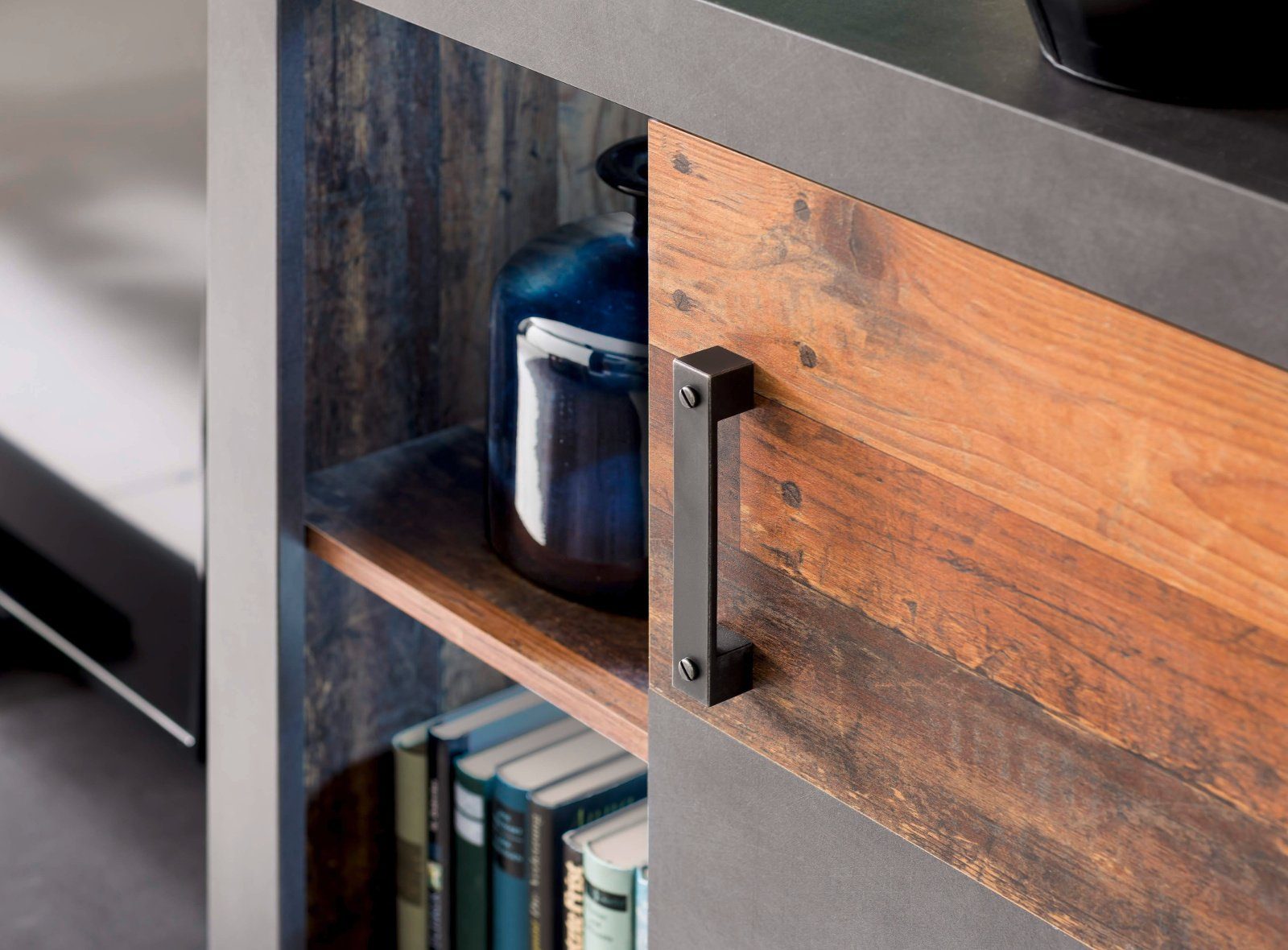 trendteam Mehrzweckschrank Indy (Kommode in Used Wood mit grau, 87 x 118 cm) Altholz Dekor