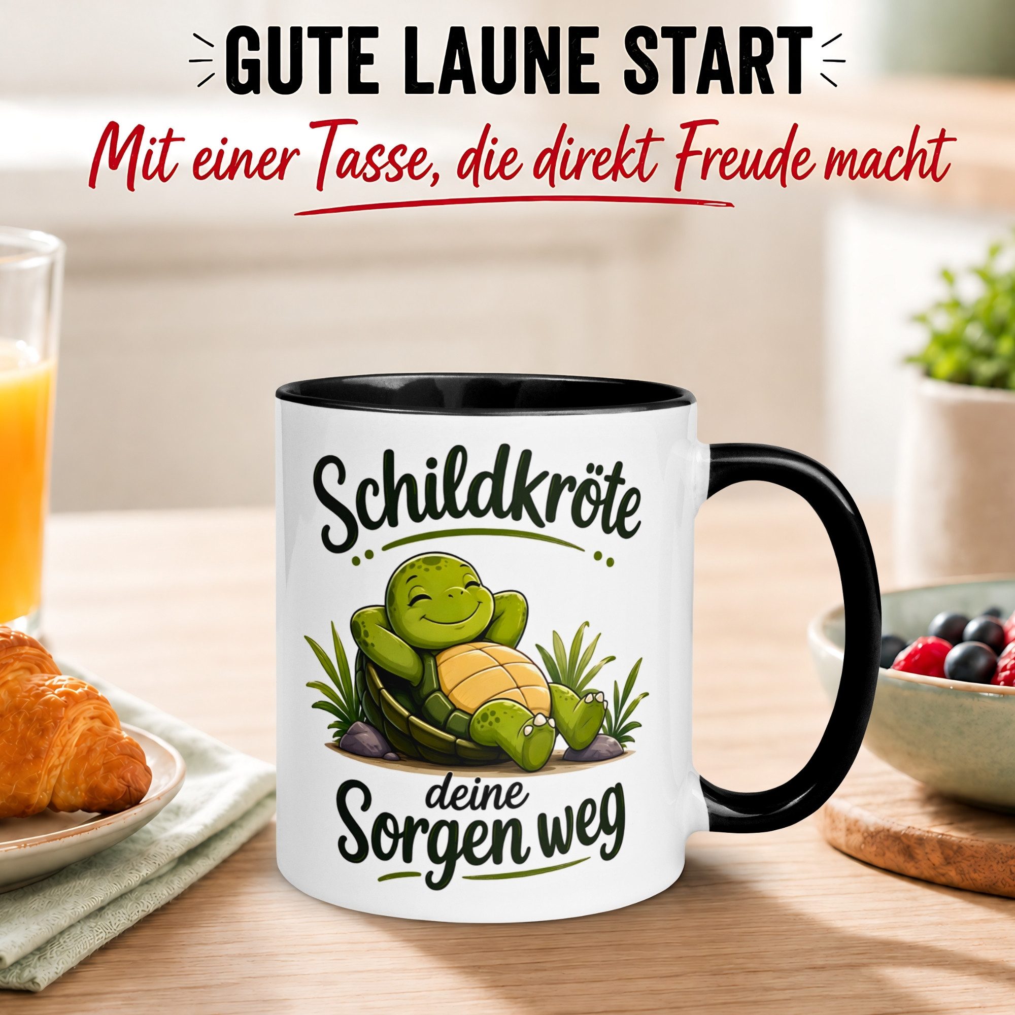 Momentals Tasse Schildkröte – „Schildkröte deine Sorgen weg“ – Schildkröten Geschenk, Gratis Versand · Links-&Rechtshänder · Spülmaschinenfest