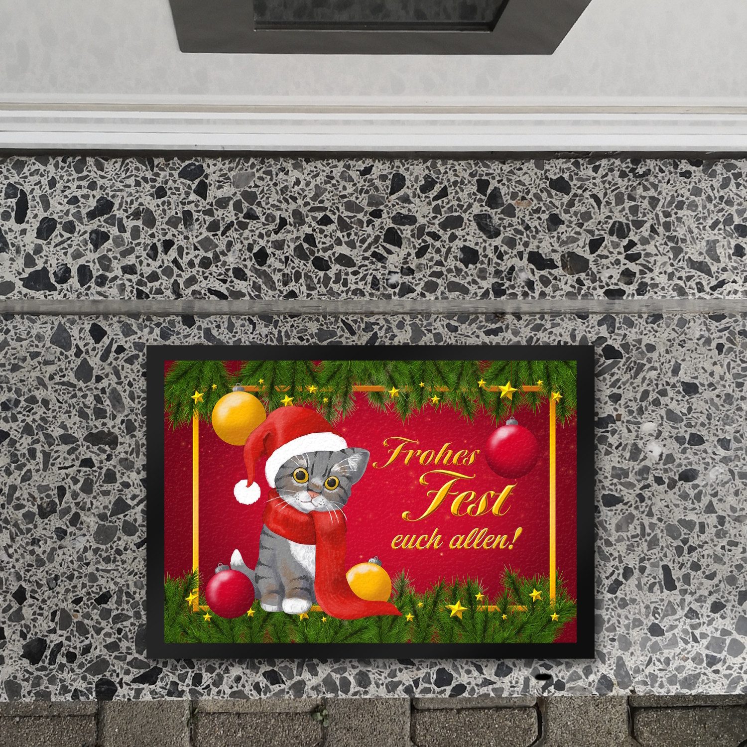speecheese Fußmatte Frohes Fest Katze Fußmatte in 35x50 cm zu Weihnachten günstig online kaufen