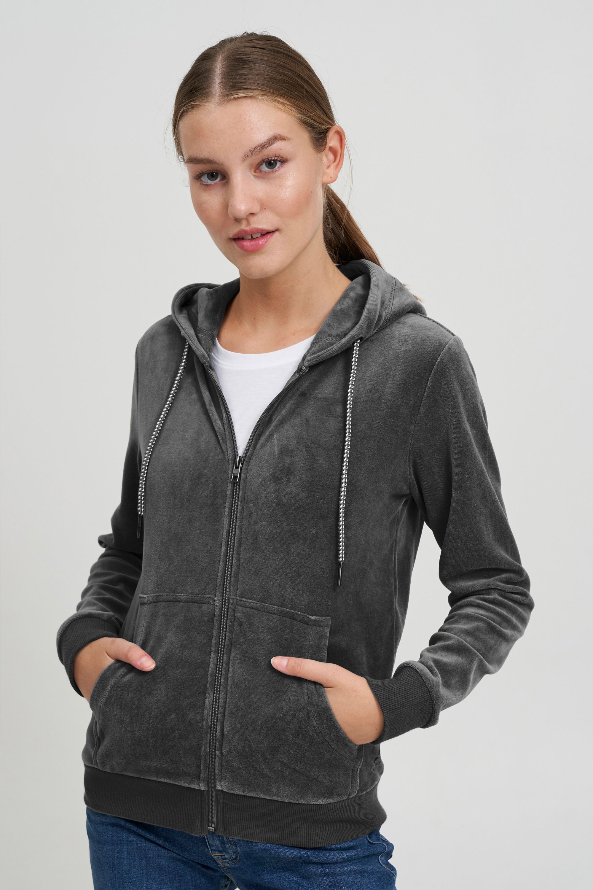 OXMO Kapuzensweatjacke OXVicky Kapuzenpullover aus Nicki-Stiff