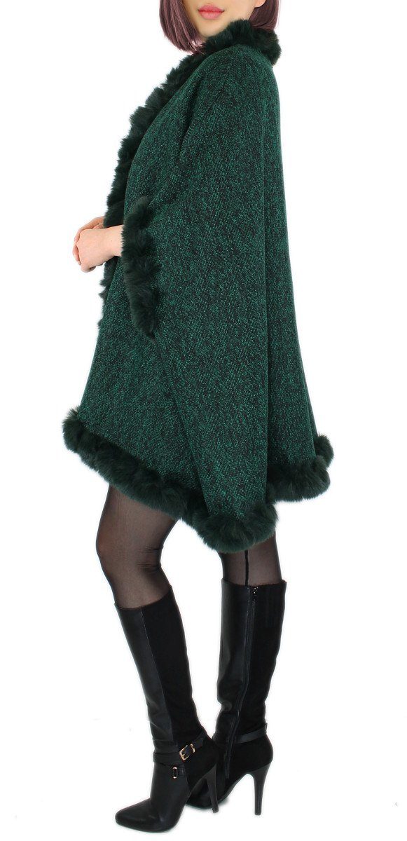 dy_mode Poncho Damen Poncho mit Innenfutter und Kunstfell in Unifarben und günstig online kaufen