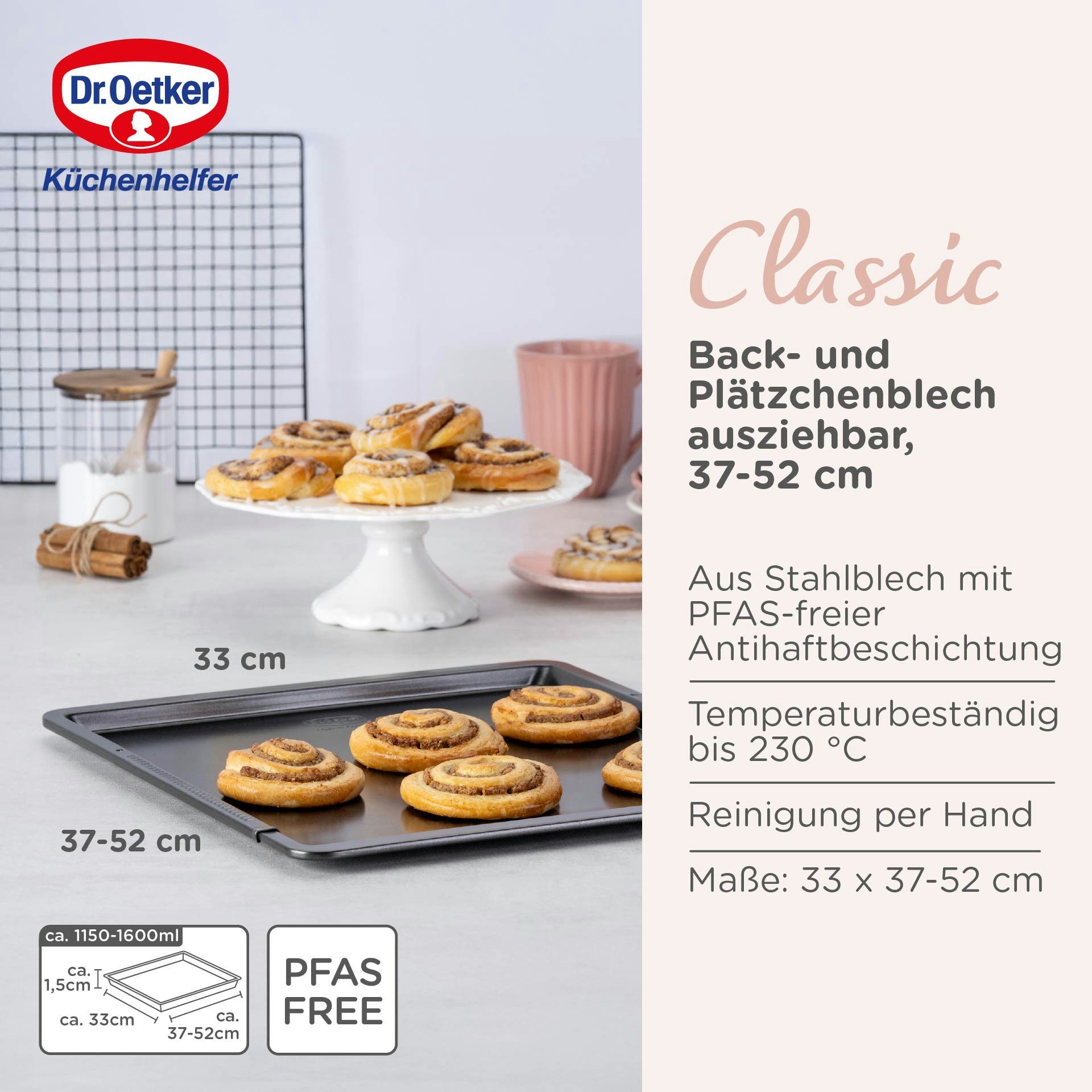 Dr. Oetker Küchenhelfer Backblech Back- und Plätzchenblech, ausziehbar – Classic, verstellbar, Antihaft