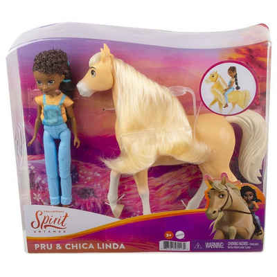 Mattel® Puppen Accessoires-Set Mattel GXF22 - DreamWorks - Spirit - Spielset, Puppe mit Pferd, Pru und Chica Linda, Reitabenteuer