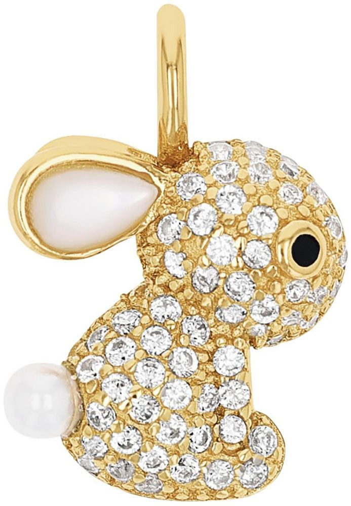 Amor Кулоны Hase, mit Katzenauge (echt), Zirkonia (synth), - Muschelkernperle - Emaille