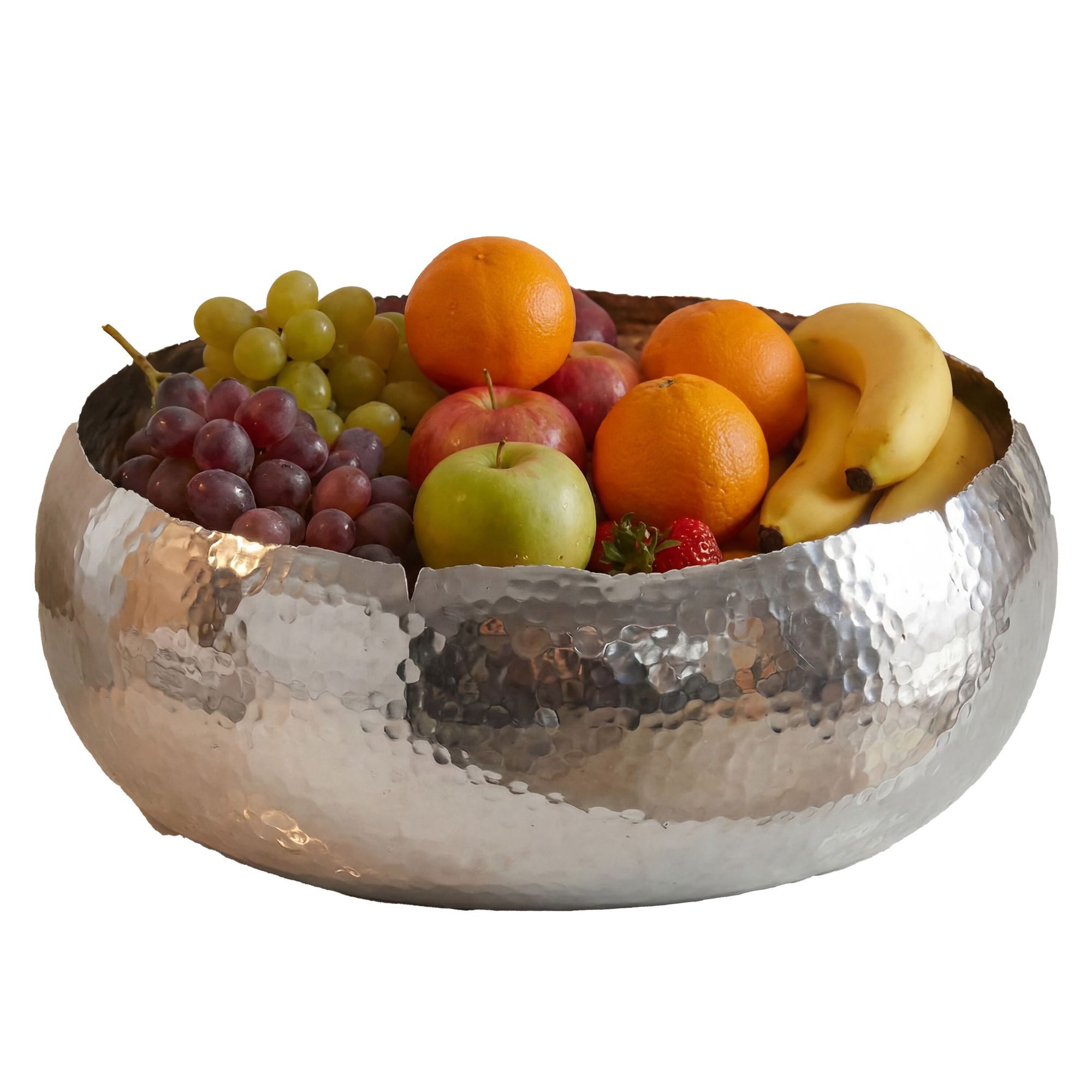 Wohnling Obstschale WL7.669 Metallschale Aluminium Silber 35cm Obstkorb Metall Rund, Aluminium, (Bauchige Früchteschale für deine heimische Küche), Stabile Schale mit Hammerschlag Struktur