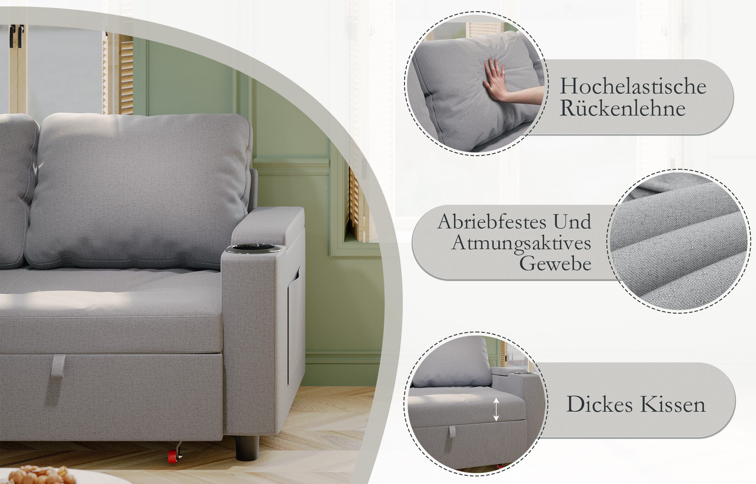 GUNJI Ecksofa Multifunktionaler Stauraum Ausziehbares L-förmiges günstig online kaufen