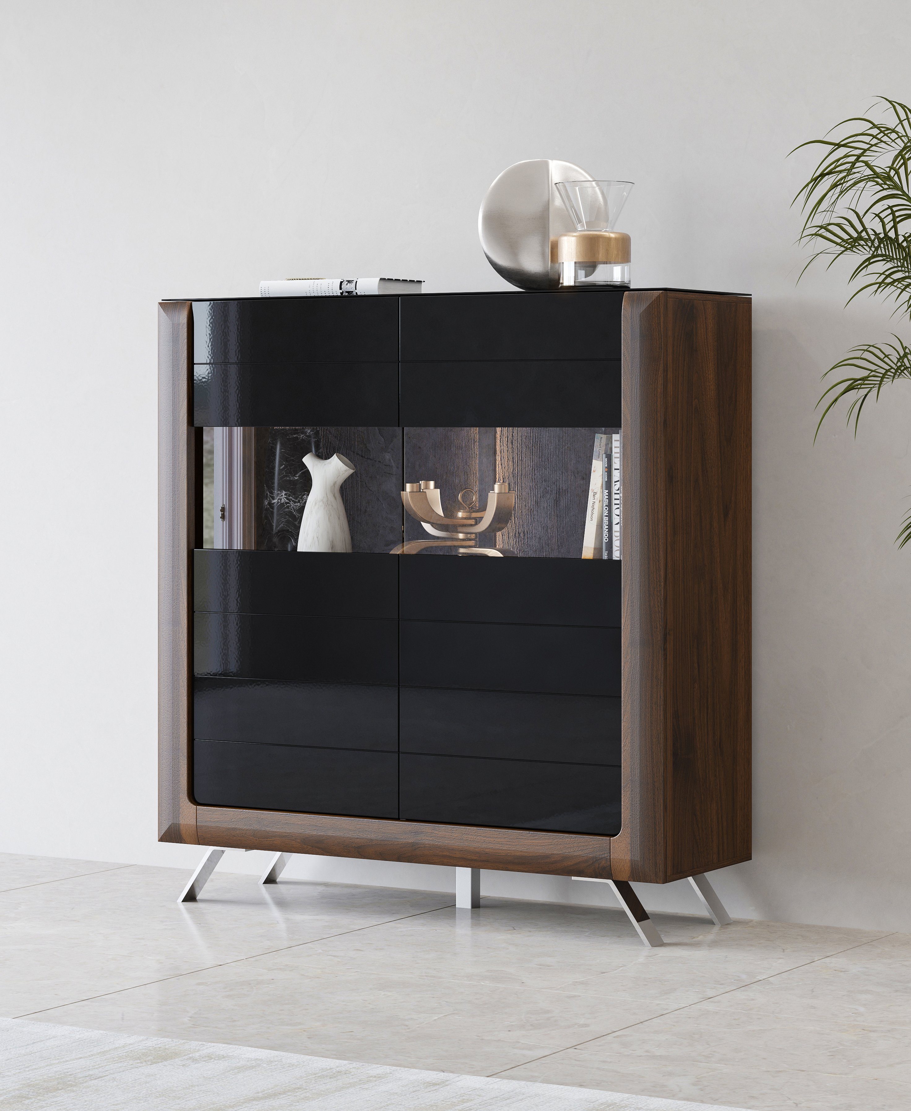 Leonique Highboard "Kasai" Höhe 136,5 cm, 2 Türen mit Glaseinsatz günstig online kaufen