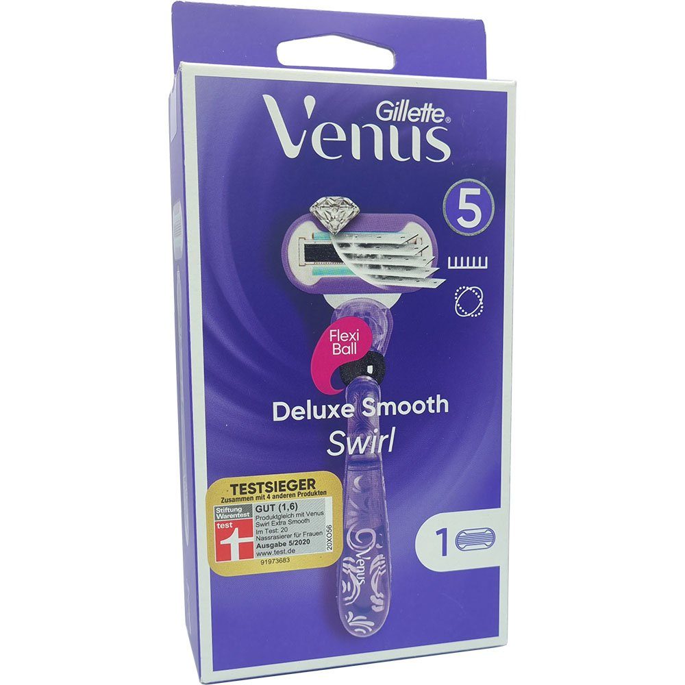 Gillette Venus Nassrasierer Deluxe Smooth Swirl, 1-tlg., mit 5 Klingen für eine extrem gründliche Rasur | Nassrasierer