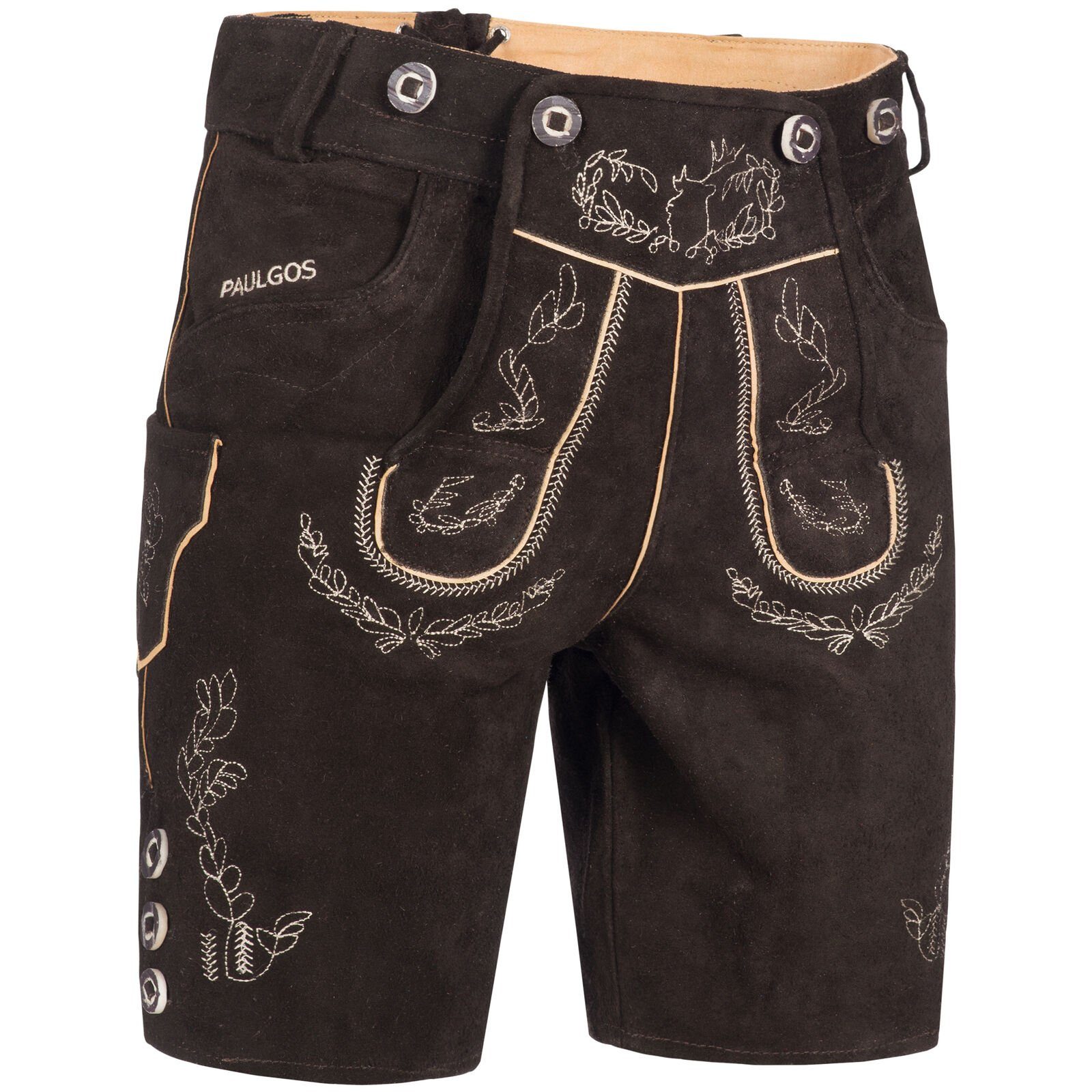Trachtenhose Herren Lederhose Kurz mit Trägern 100% Echtleder - HK1