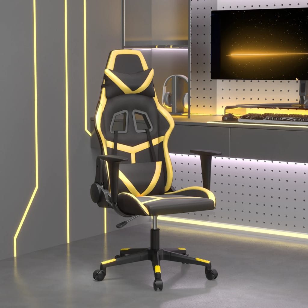 furnicato Gaming-Stuhl Kunstleder Schwarz Gold 66,5x61x(118-127,5) cm (1 St), Bürostuhl mit Massagefunktion, höhenverstellbar und drehbar
