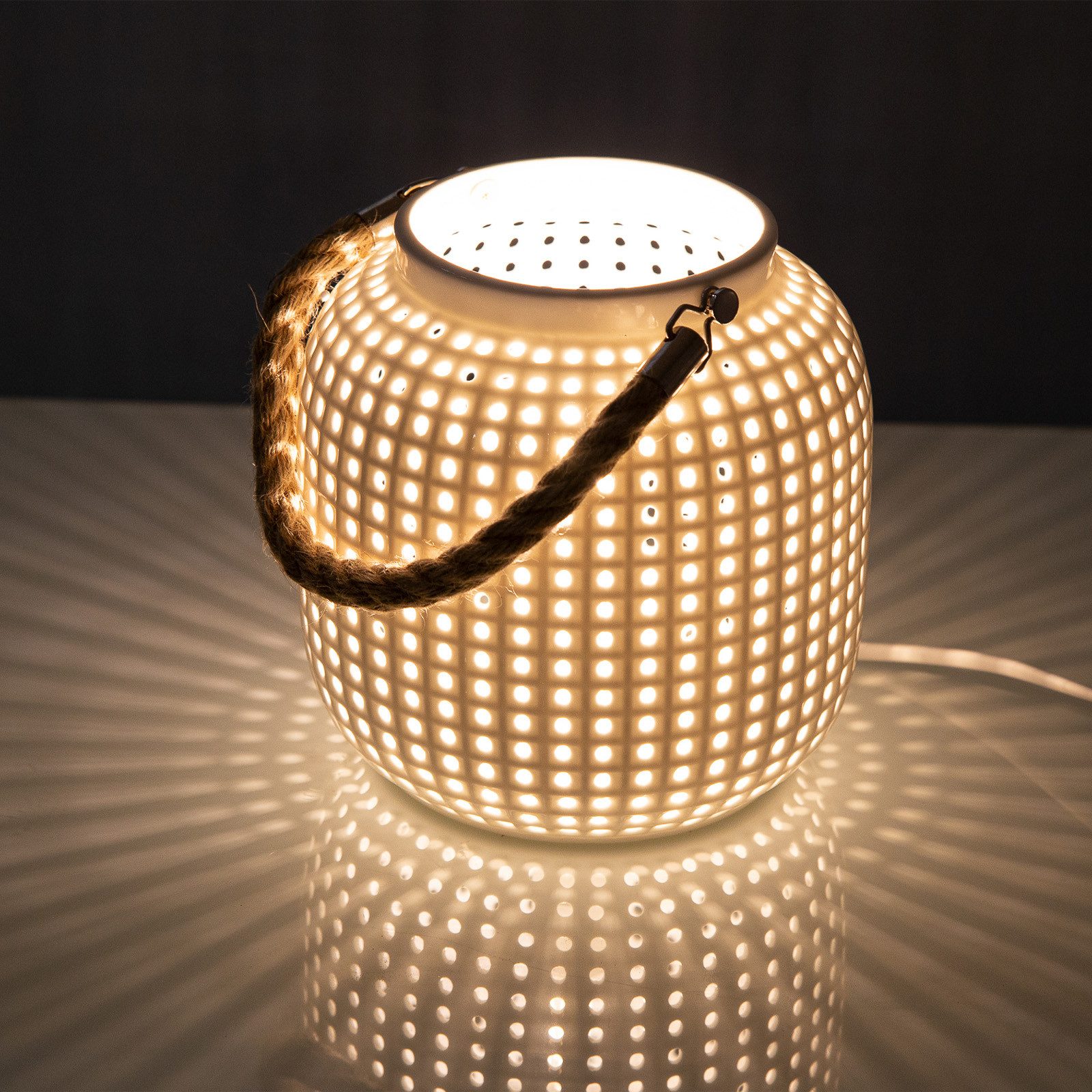 NOWA Tischleuchte Tischlampe Wohnzimmer Tischleuchte Keramik weiß Deko Laterne Landhaus, tragbar, ohne Leuchtmittel, Lichtfarbe ist abhängig vom Leuchtmittel, Tischlaterne