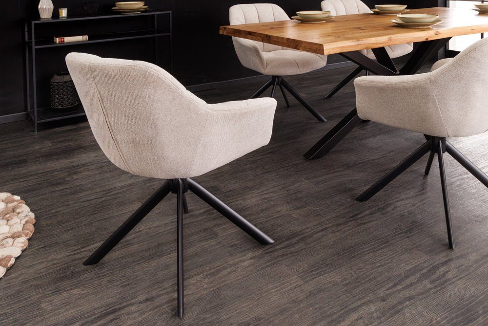 riess-ambiente Polsterstuhl PAPILLON champagner beige – Strukturstoff, mit Armlehne, Metall (Einzelartikel, 1 St), 180° drehbar & automatischer Rückführung – ideal für Esszimmer & Büro