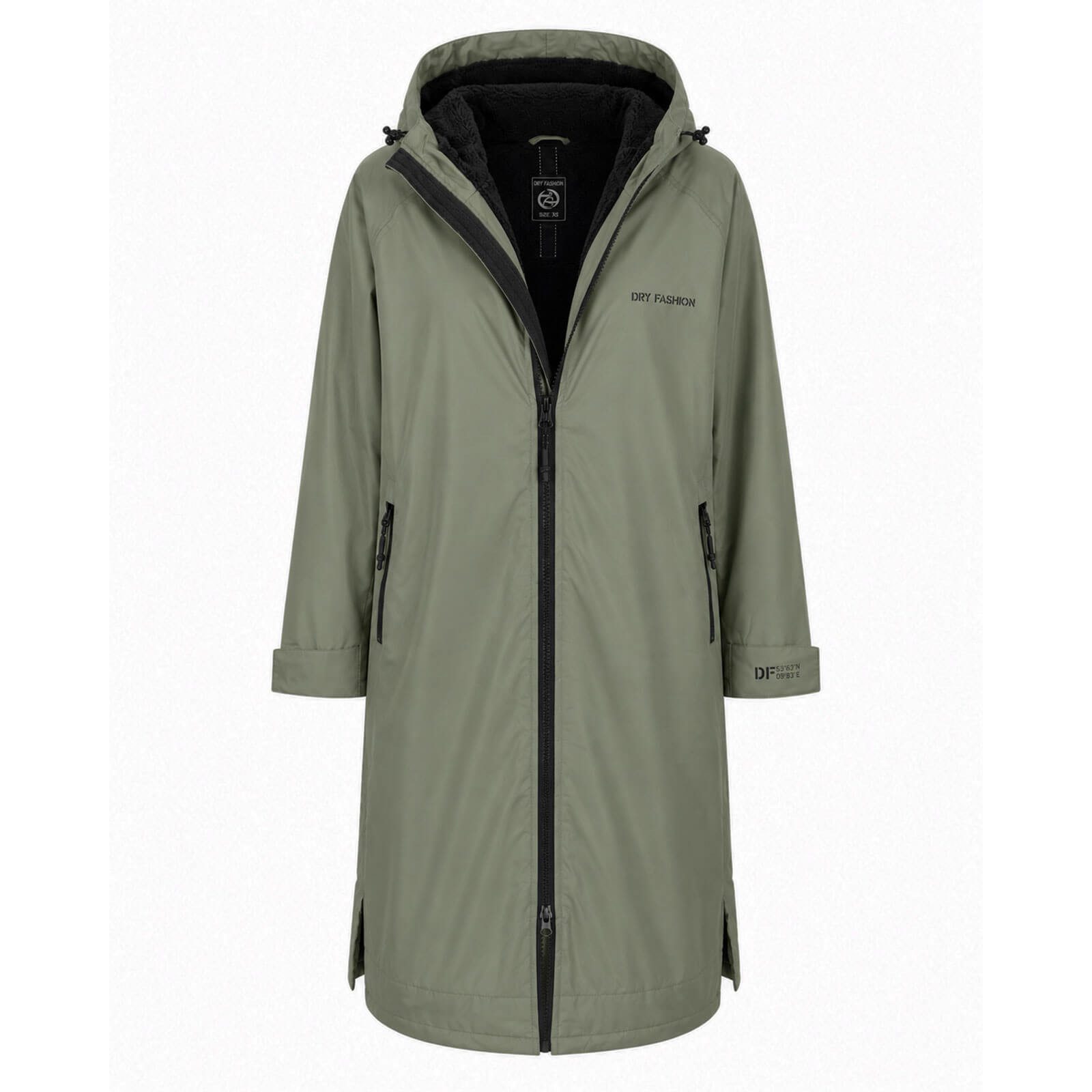Dry Fashion Regenmantel Unisex Mantel Oversize Dry Buddy - Trockenmantel Umziehmantel Outdoor Wind- & waserdicht, Atmungsaktiv, Innenfleece, Kapuze, Reißverschluss