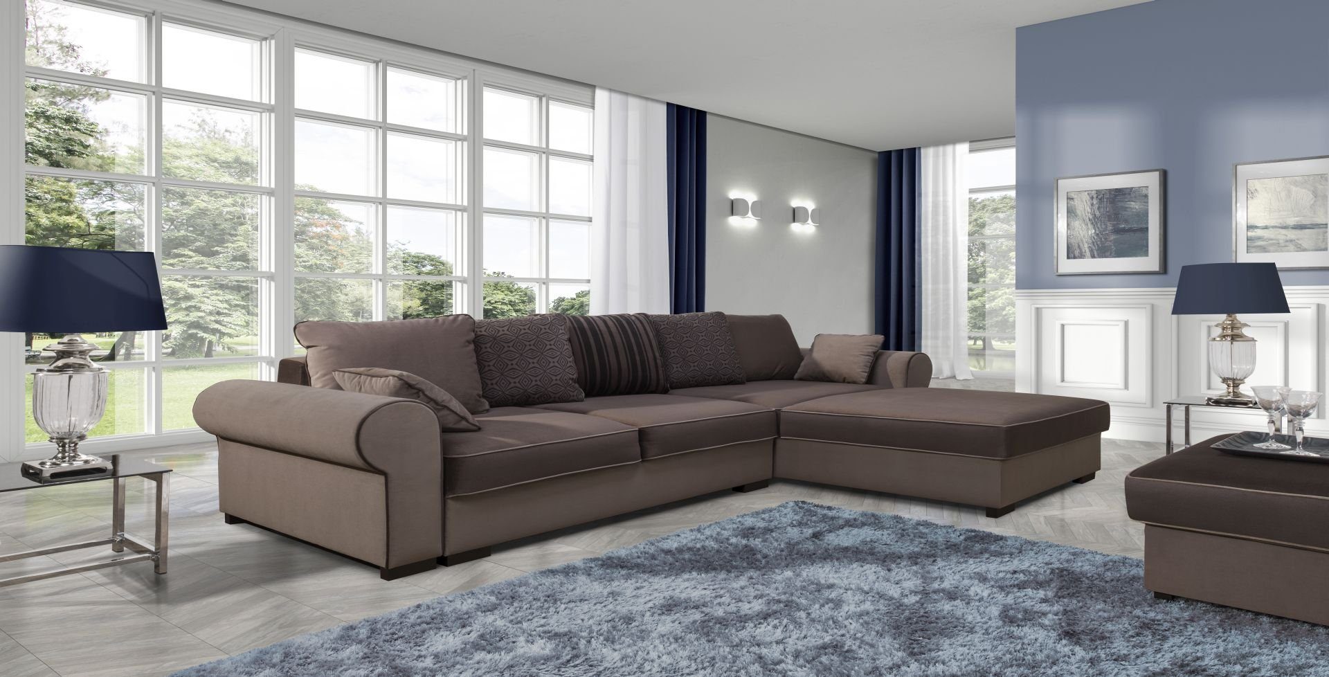 JVmoebel Ecksofa, Stoff L-Form Couch Wohnlandschaft Ecksofa Garnitur Modern Design Sofa Braun