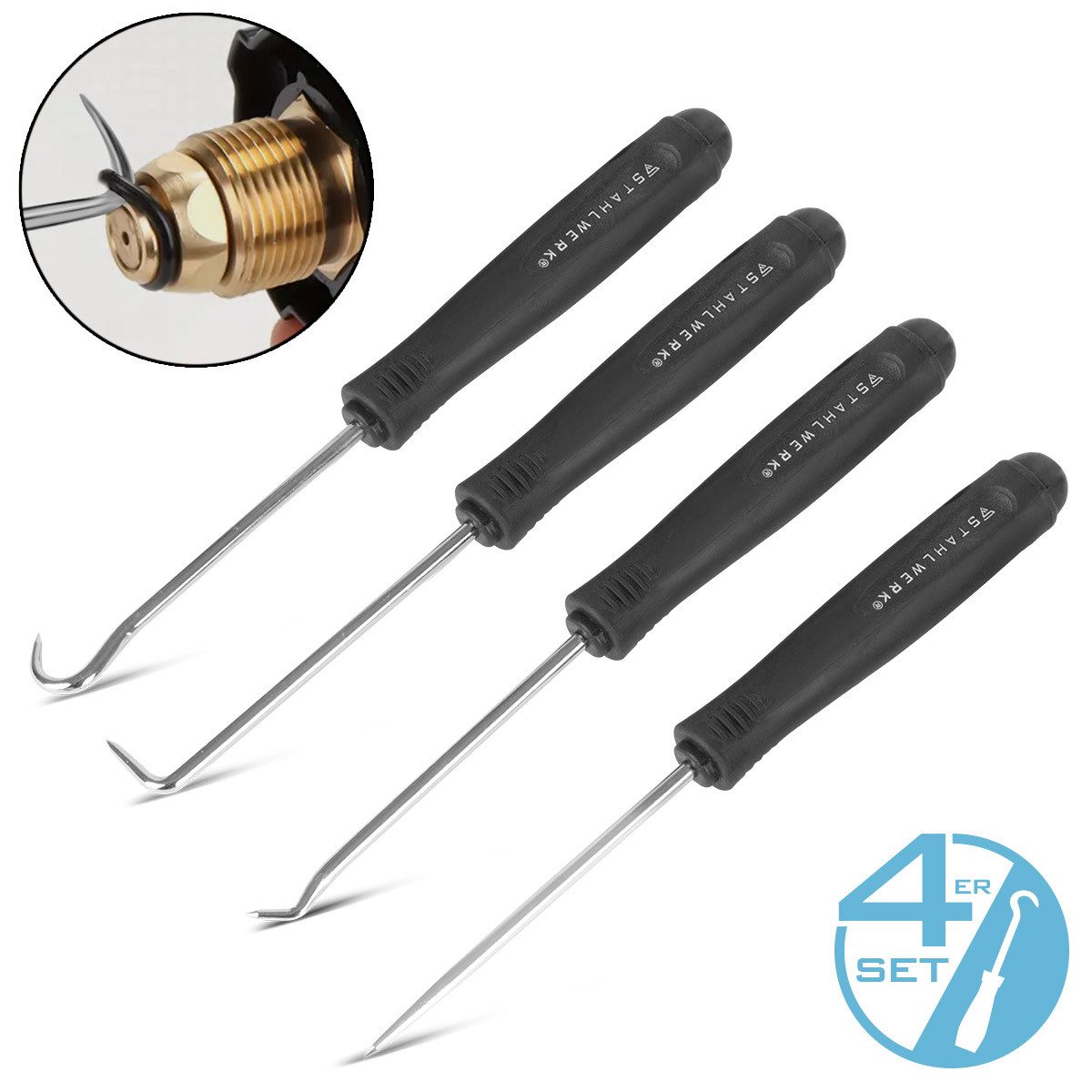 STAHLWERK Werkzeugset Haken-Werkzeug-Set 4-teilig Haken-Satz Nadelhaken, (4-tlg)