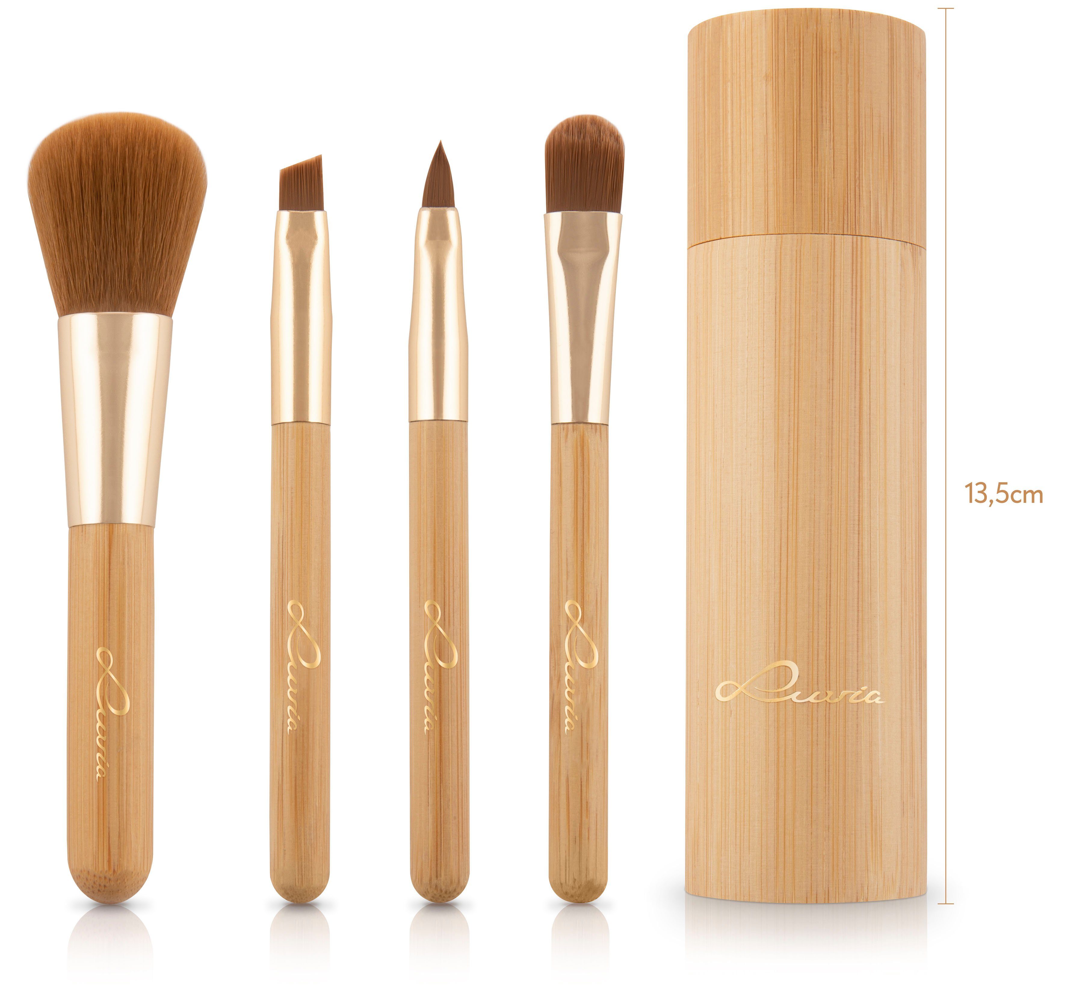 Luvia Cosmetics Kosmetikpinsel-Set Travel Bamboo Tube, 4 tlg., 4 Pinsel aus Nurai-Haar, vegan, in Reisegröße, mit Pinselhalter.
