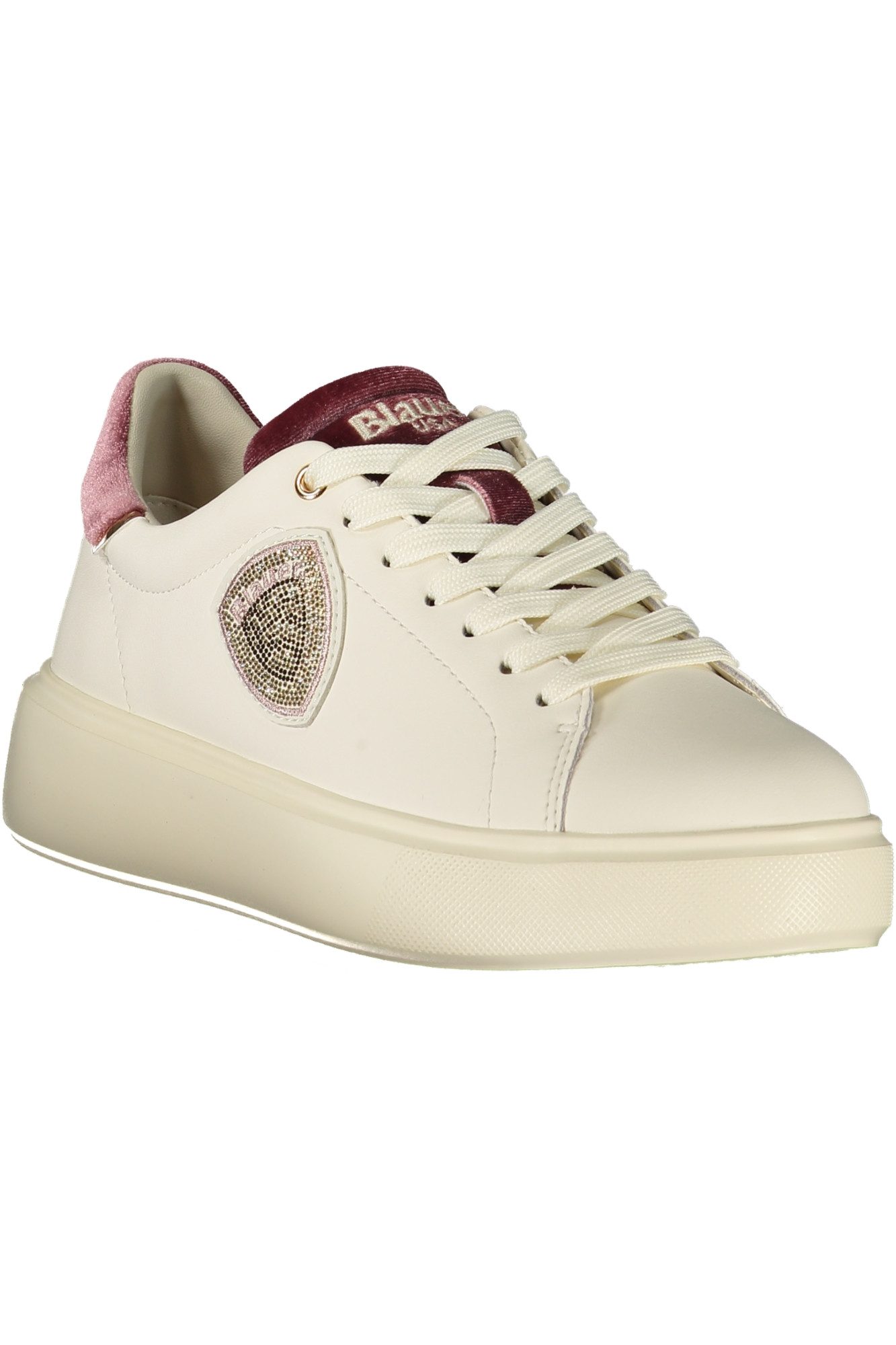 Blauer Sneaker Weiße Sportschuhe mit Altrosa-Details und