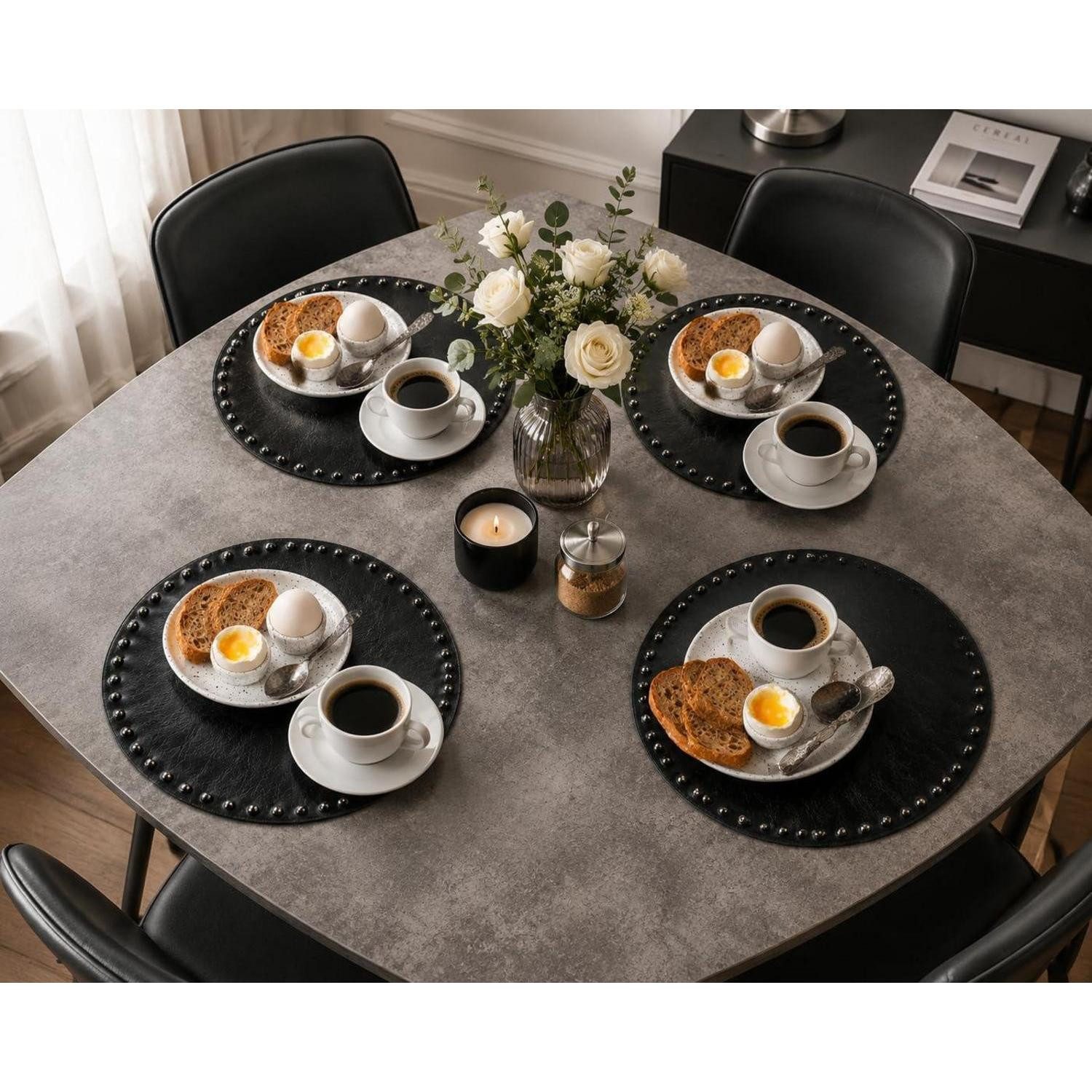 LuxusKollektion Platzset Platzset r 35cm Schwarz 2er Set in Lederoptik, Tischset