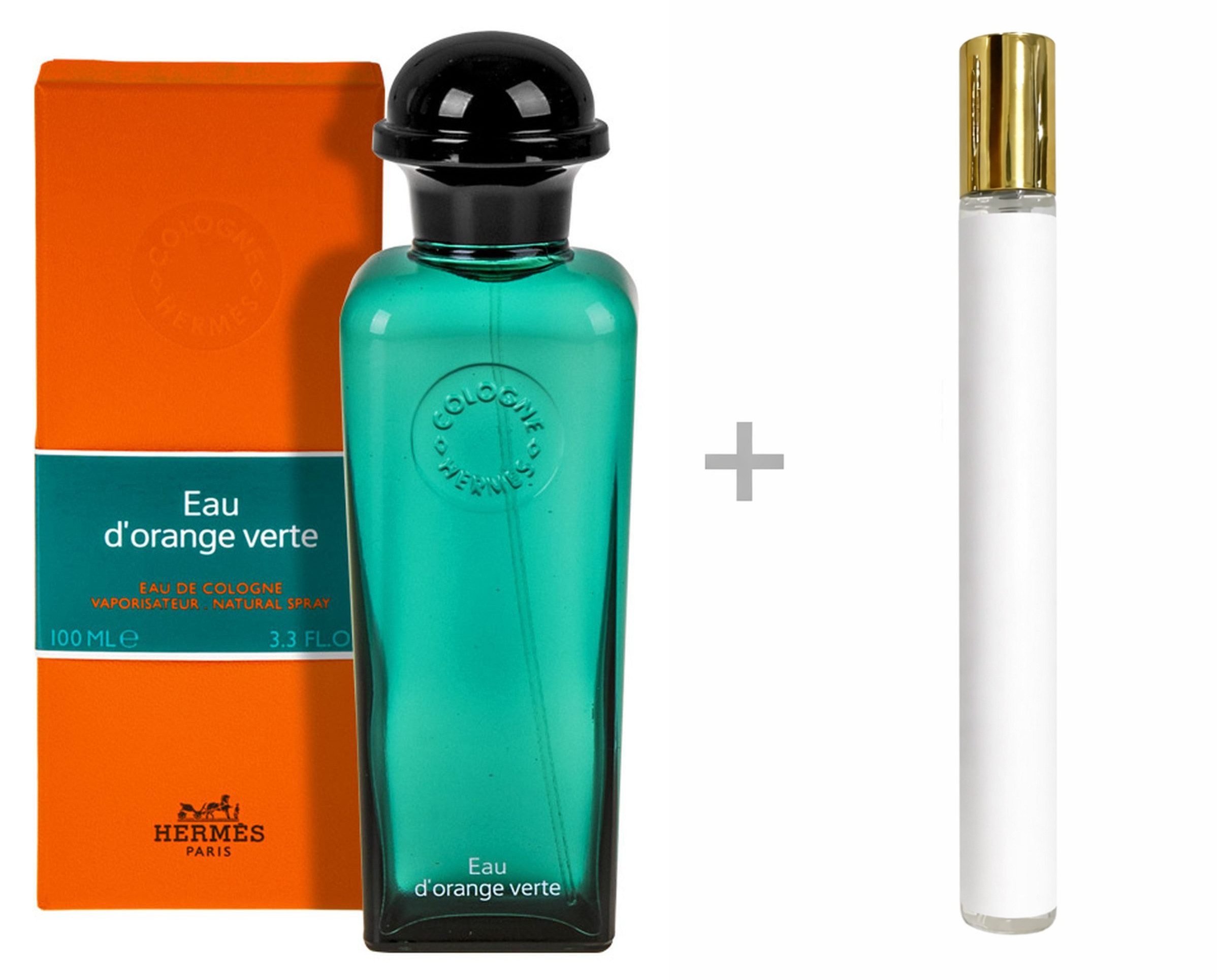 HERMÈS Duft-Set Eau D'Orange Verte Eau de Cologne (EDC) Damen Herren Spray, Frisch-zitrischer Duft mit Orange, Zitrone und Minze - mit Reiseduft