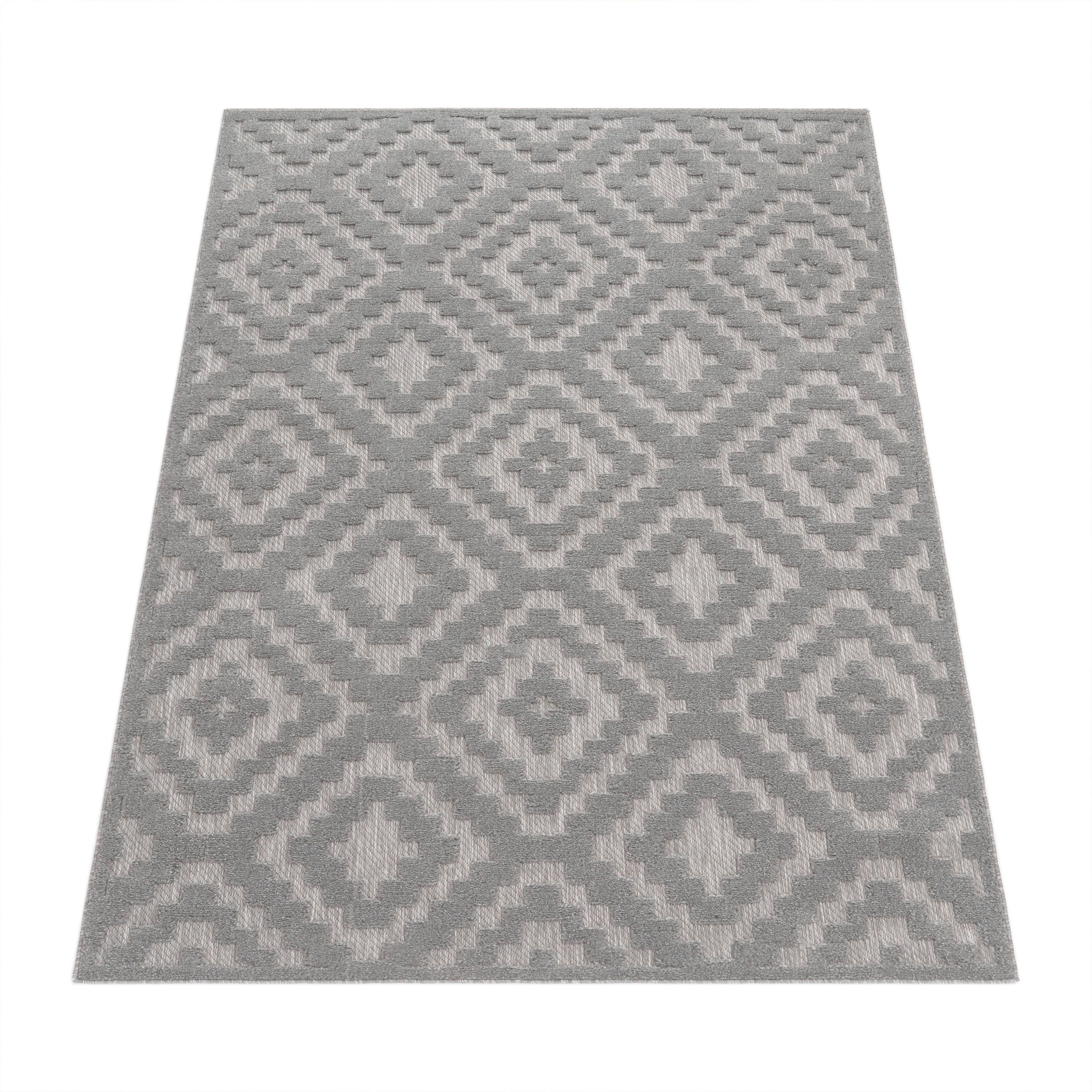Teppich Livorno 672, Paco Rauten grau Uni-Farben, rechteckig, Hoch-Tief Muster, Höhe: geeignet Outdoor Home, 14 mm, Scandi, Effekt