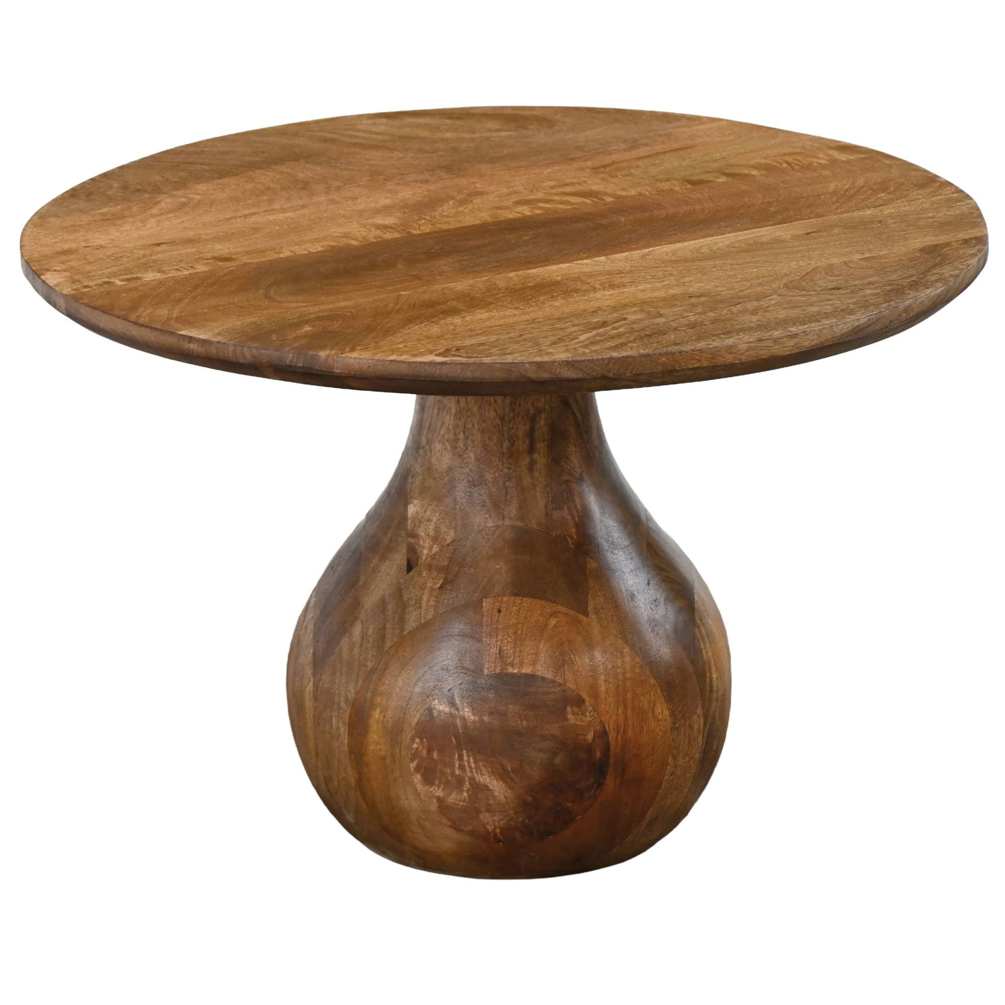 Wohnling Couchtisch WL7.454 Massivholz 60cm Wohnzimmertisch Sofatisch Beistelltisch Tisch (Skulpturaler Wohnzimmertisch aus Mangoholz), Runder Kaffeetisch mit markantem Tropfenfuß