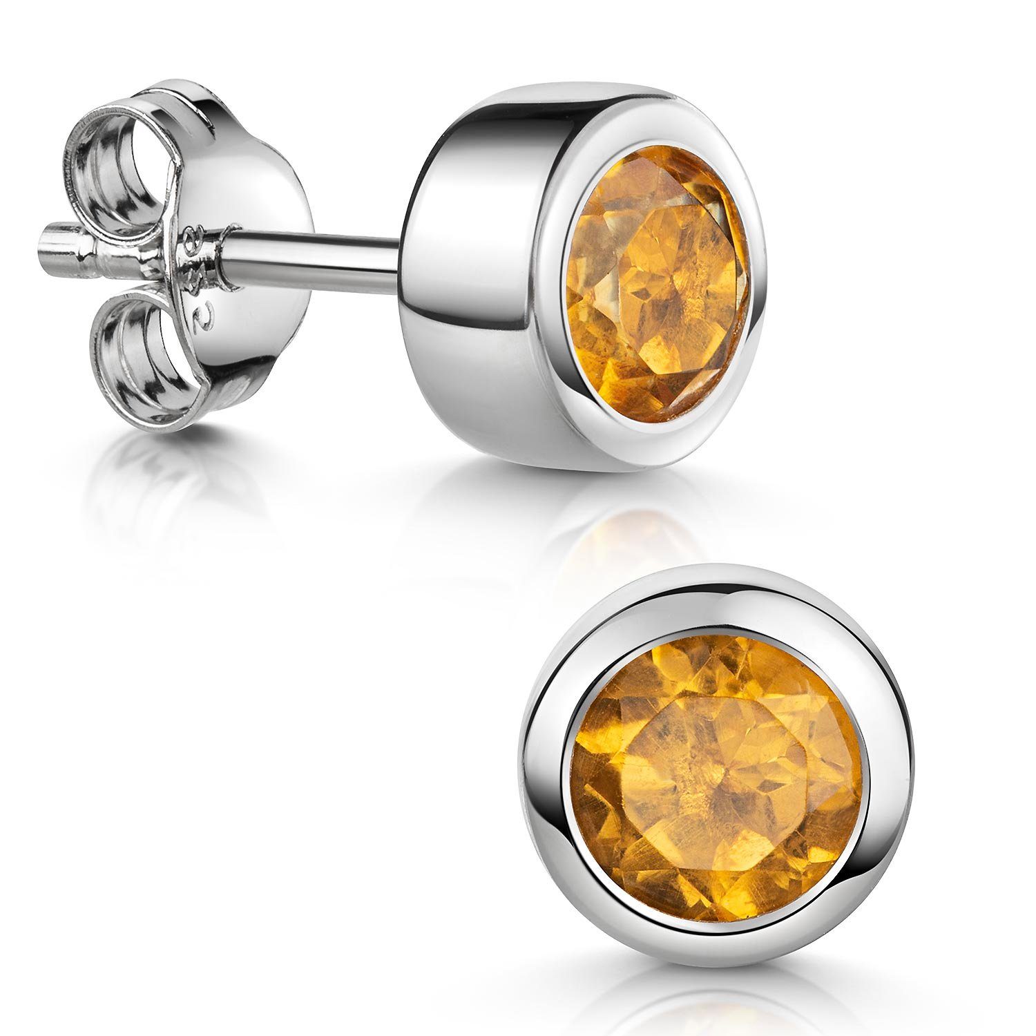 Materia Paar Ohrstecker Edelstein Citrin Orange klein Ø7mm SO-492, 925  Sterling Silber, rhodiniert