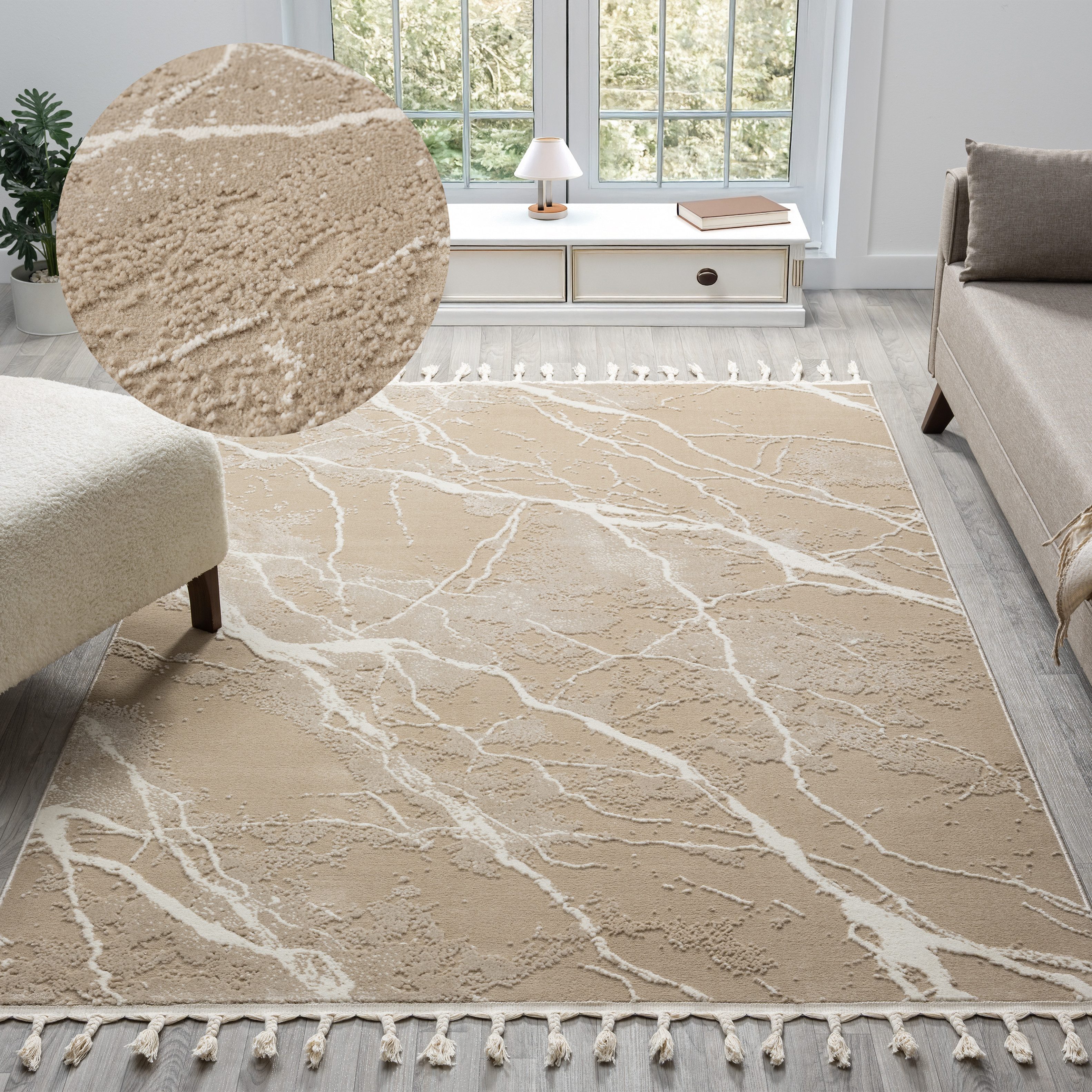 my home Teppich Zoe, Hoch-Tief-Struktur, rechteckig, Höhe: 11 mm, mit Frans günstig online kaufen