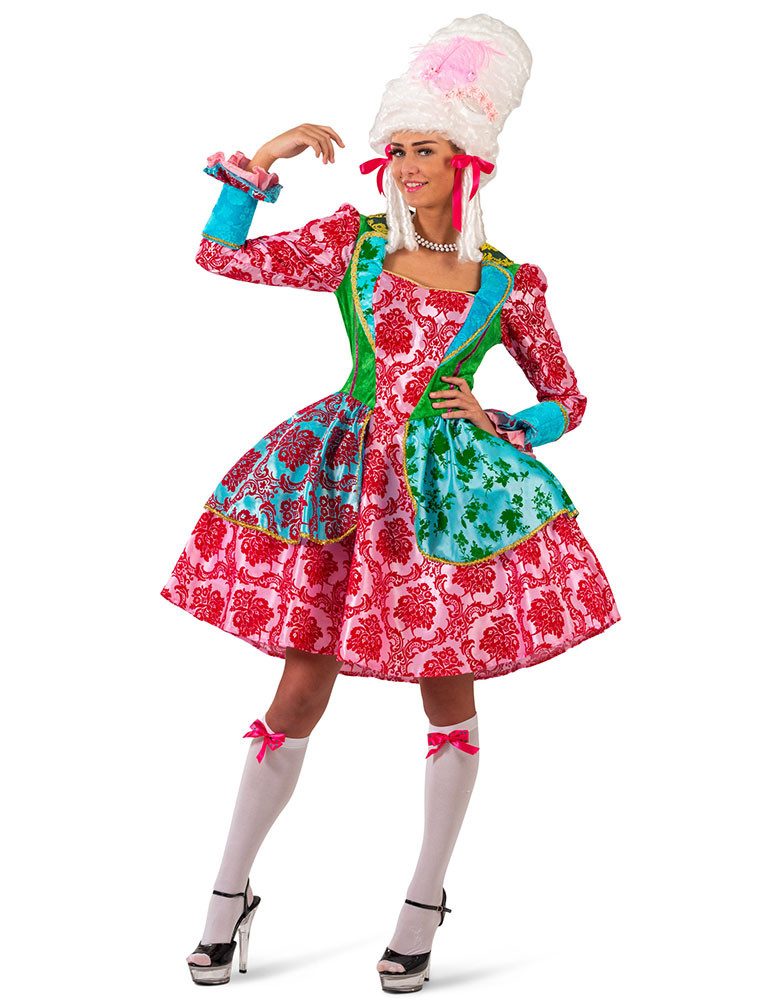Karneval-Klamotten Kostüm Rokoko Damen bunt Vikorianisches Barock Kleid, Frauenkostüm Marquise Mehrfarbig Partnerkostüm Historisch Karneval