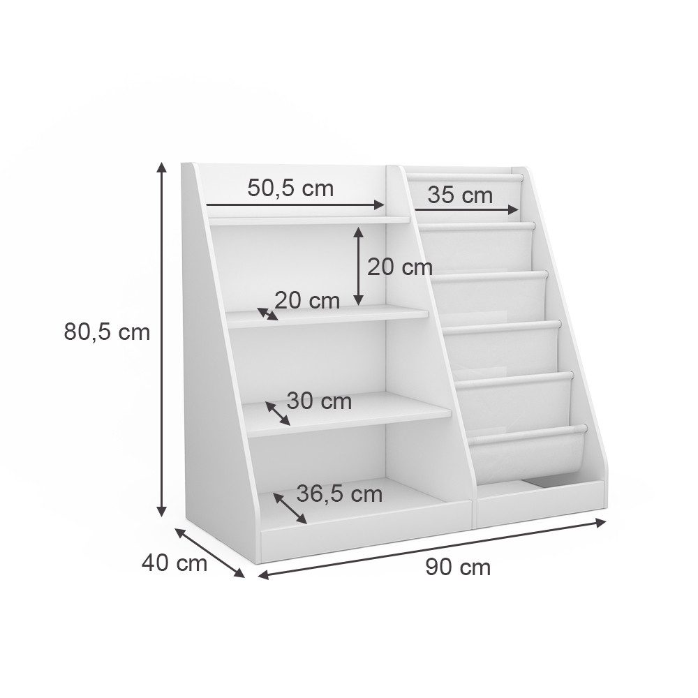 Vicco Bücherregal Conny, Weiß, 90 x 80.5 cm mit großen Ablagen, 1-tlg.