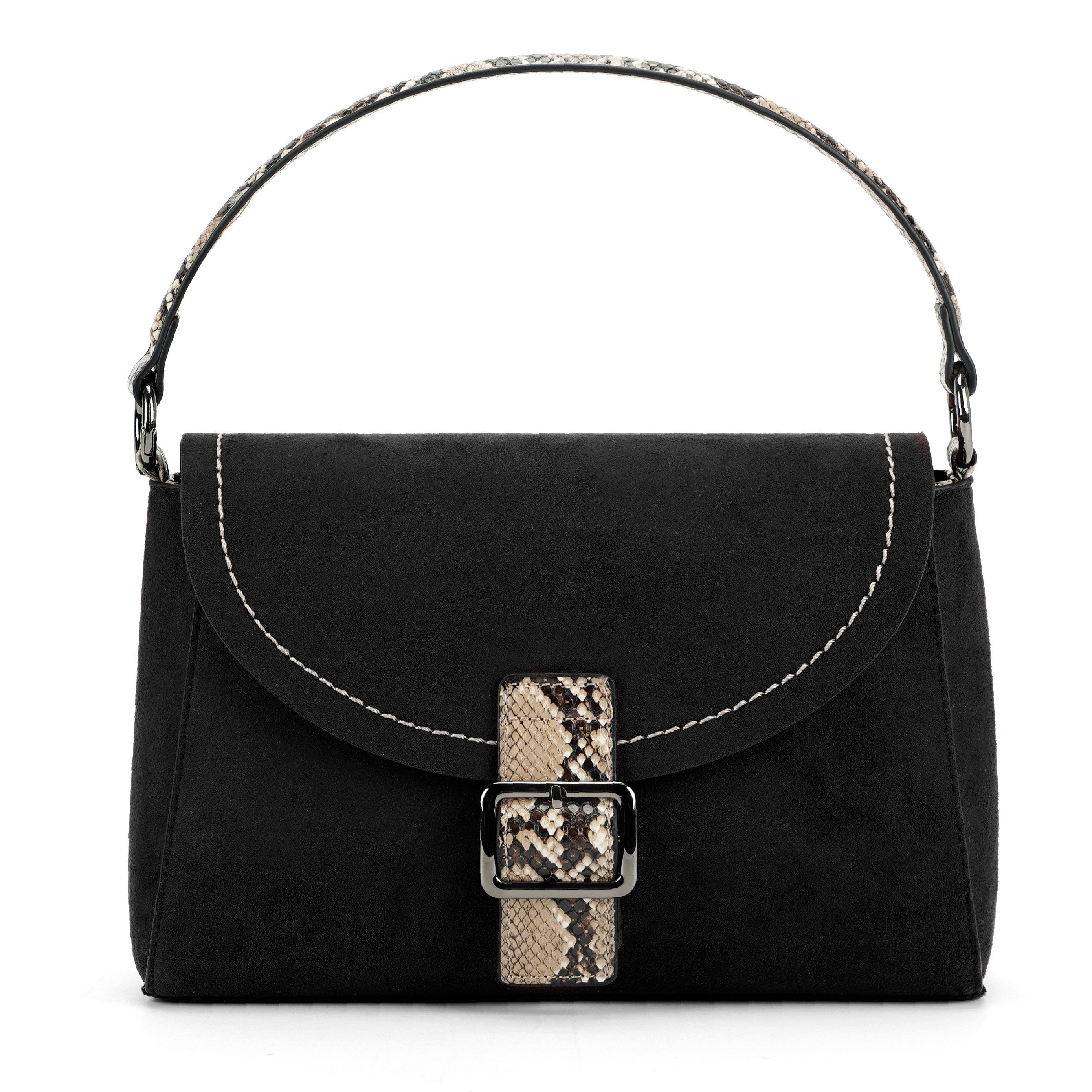 MIRROSI Umhängetasche Damen-Schultertasche Wildleder-Optik mit langen Riemen (ca.28x20x10cm), mit Schlangenmuster-Riemen