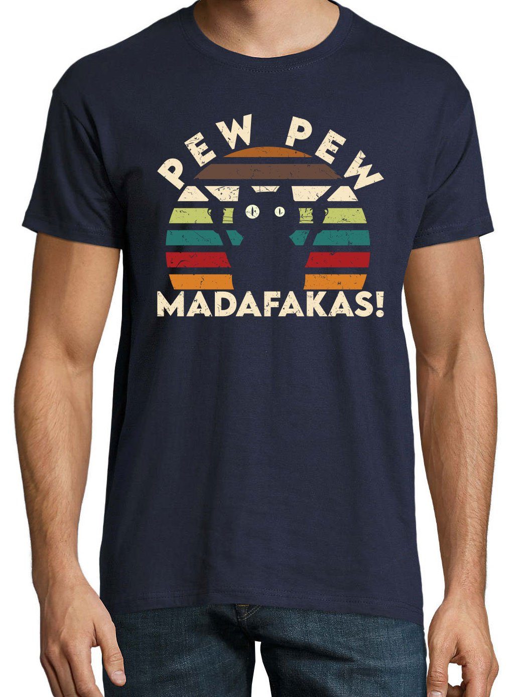 Herren Youth Navy T-Shirt Designz Pew lustigem Shirt mit Madafakas Print Pew Katzen
