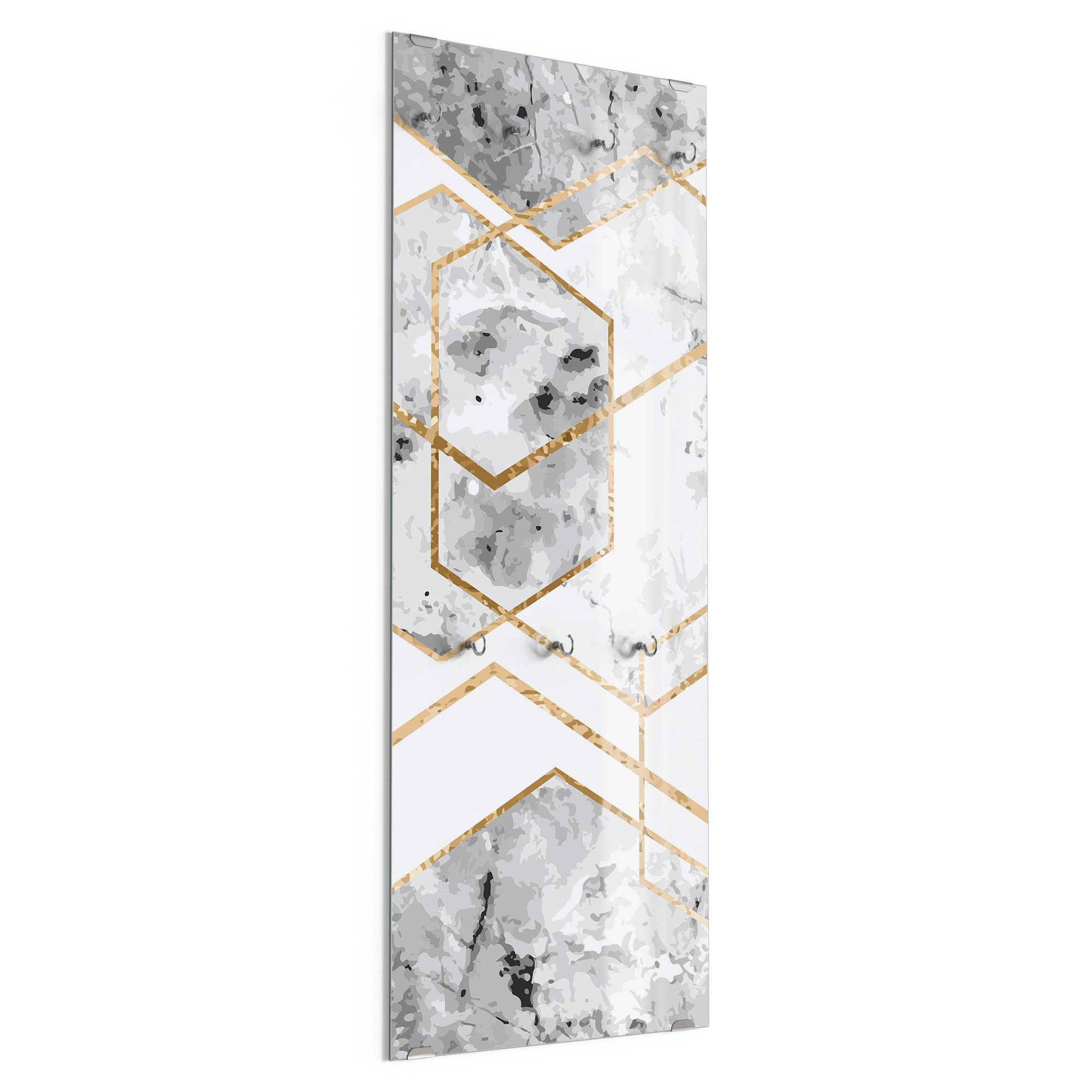 DEQORI Kleiderhaken 'Goldgerahmte Sechsecke', Glas Garderobe hängend Flur Jackenhalter modern Wandgarderobe Haken