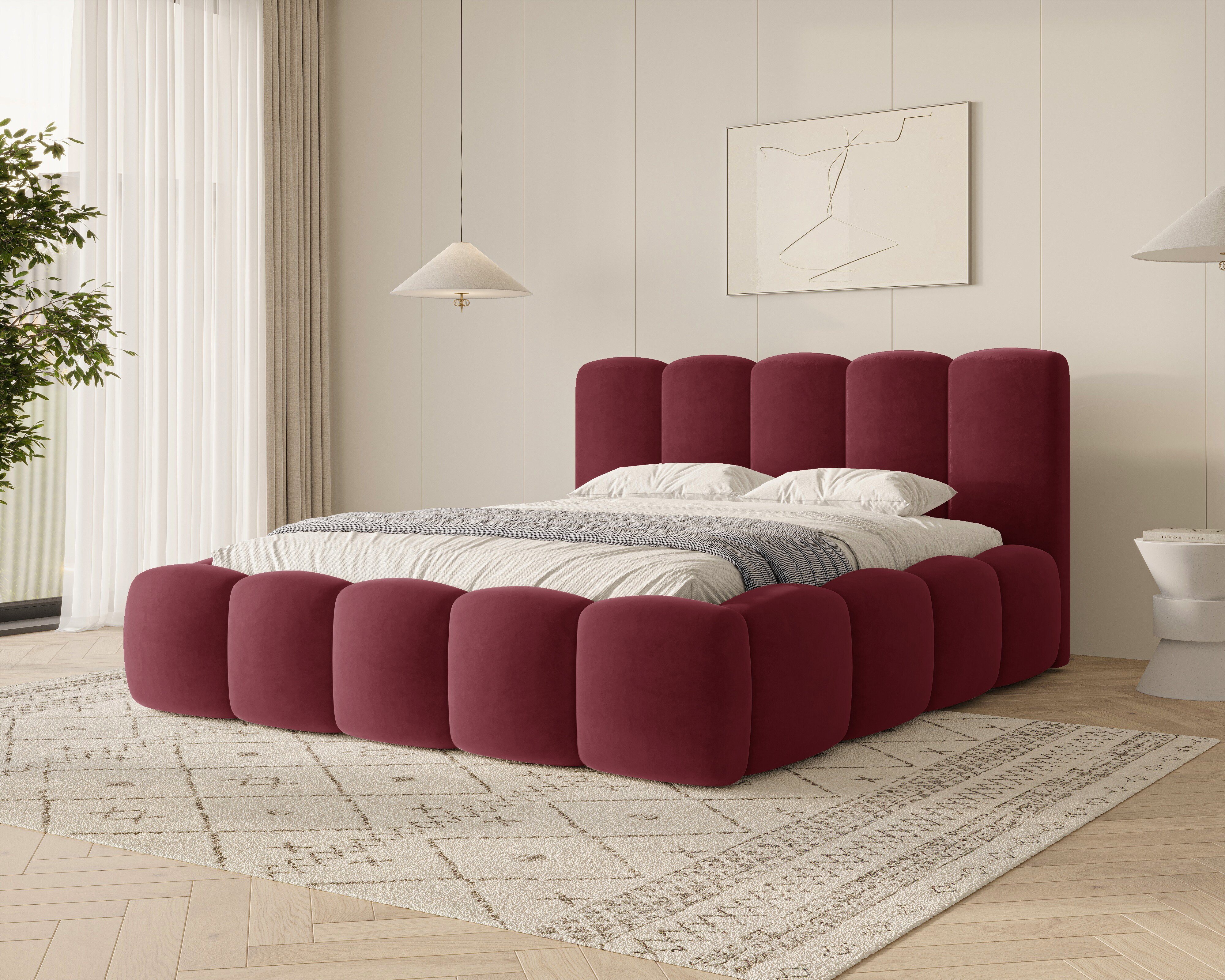 MOEBLO Polsterbett BUBBLE 18 (Polsterbett Bubble mit Bettkasten und Lattenrost aus Samt Velvet Velour Wolkenbett - Polsterbett 160), Maße (B x H x T): 163/183/203 x 100 x 220 cm