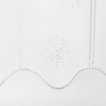 Scheibengardine Weihnachtsgardine Scheibengardine Winter Weihnachten Bistrogardine Küchengardine 971 Weiß Silber Schneeflocken, EXPERIENCE, Durchzuglöcher (1 St), halbtransparent, Voile, Lurexgarn
