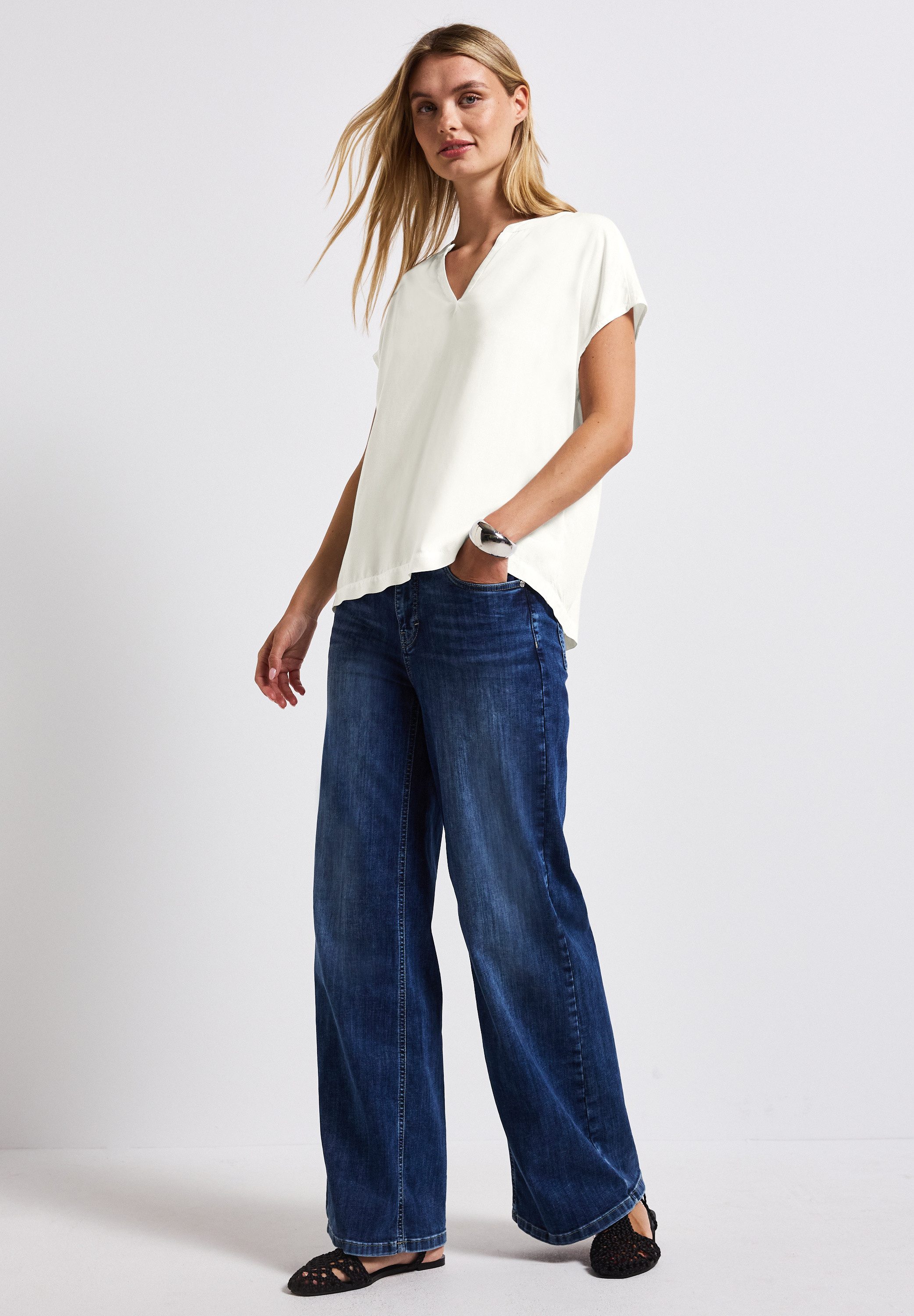 STREET ONE Kurzarmbluse Split Neck