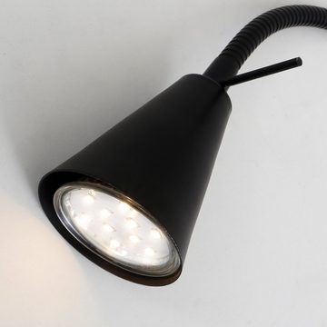 Briloner Leuchten Bettleuchte 2082-015, LED wechselbar, Warmweiß, schwarz, flexibler Arm, inkl. An/Aus Schalter, inkl. 1xLED/GU10