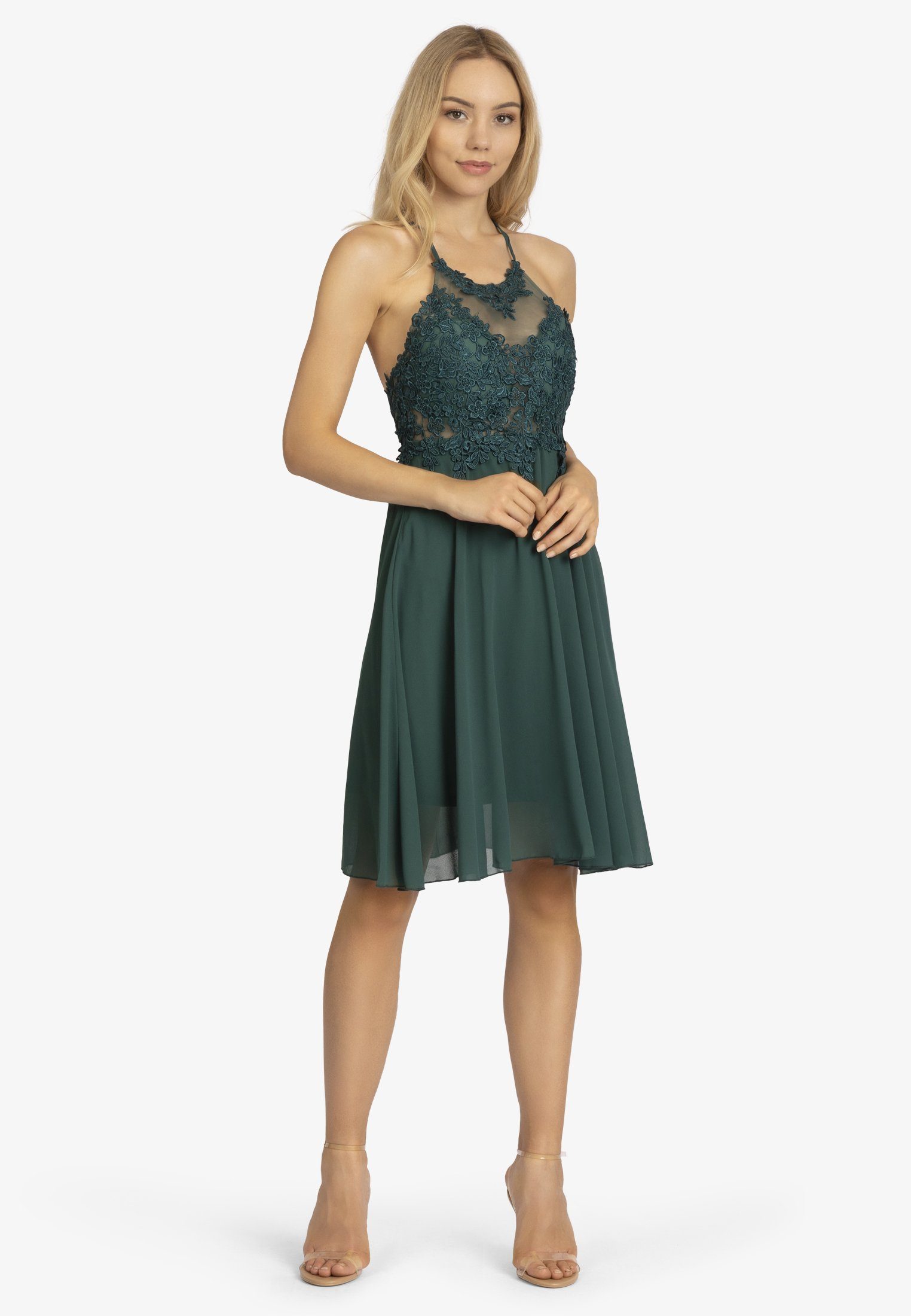 Kraimod Abendkleid aus Chiffon, Mesh und Spitze petrole