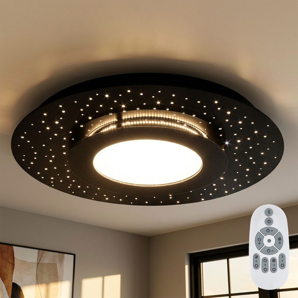 EGLO LED Deckenleuchte, LED-Leuchtmittel fest verbaut, Warmweiß, LED Deckenlampe Deckenleuchte Fernbedienung Glas Dimmbar Schwarz D50cm