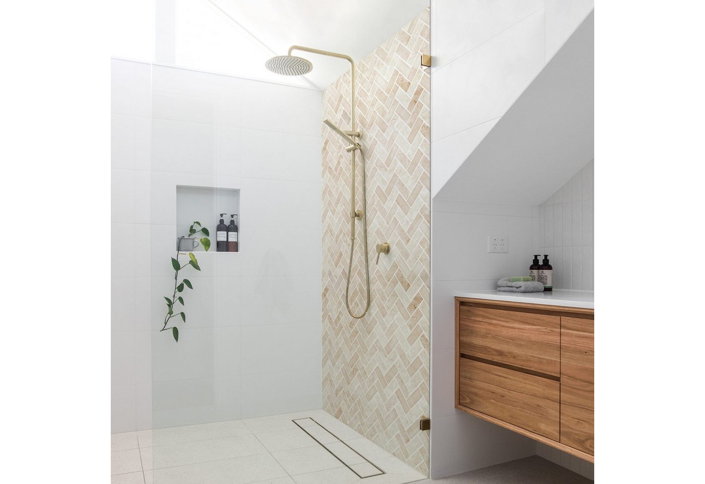 Thumbnail - Bilderdepot24 Badrückwand Marmor Fliesenoptik beige Badrückwand ohne Bohren, (Hartfolie matt » Selbstklebend PREMIUM 0,6...