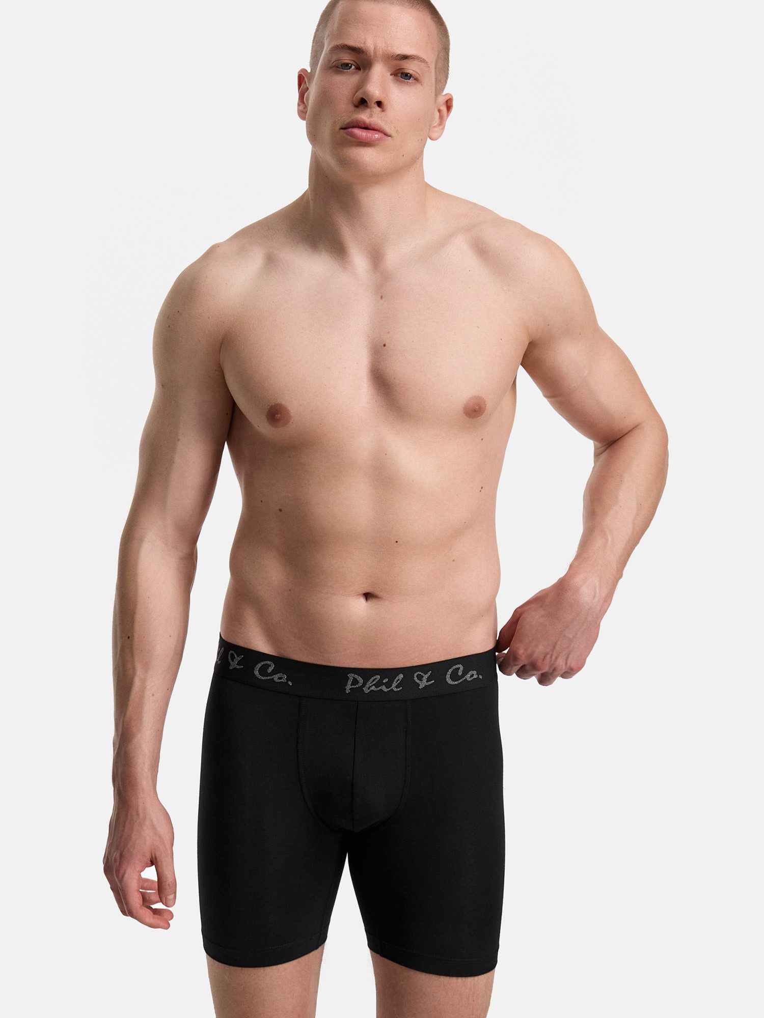 Phil & Co. Langer Boxer Long Boxer Briefs - langes Bein - Jersey - ohne störendes Etikett (2-St) Retroshorts Boxershorts Multipack Mehrpack Baumwolle Herren 2-P – Bild 5 von 5