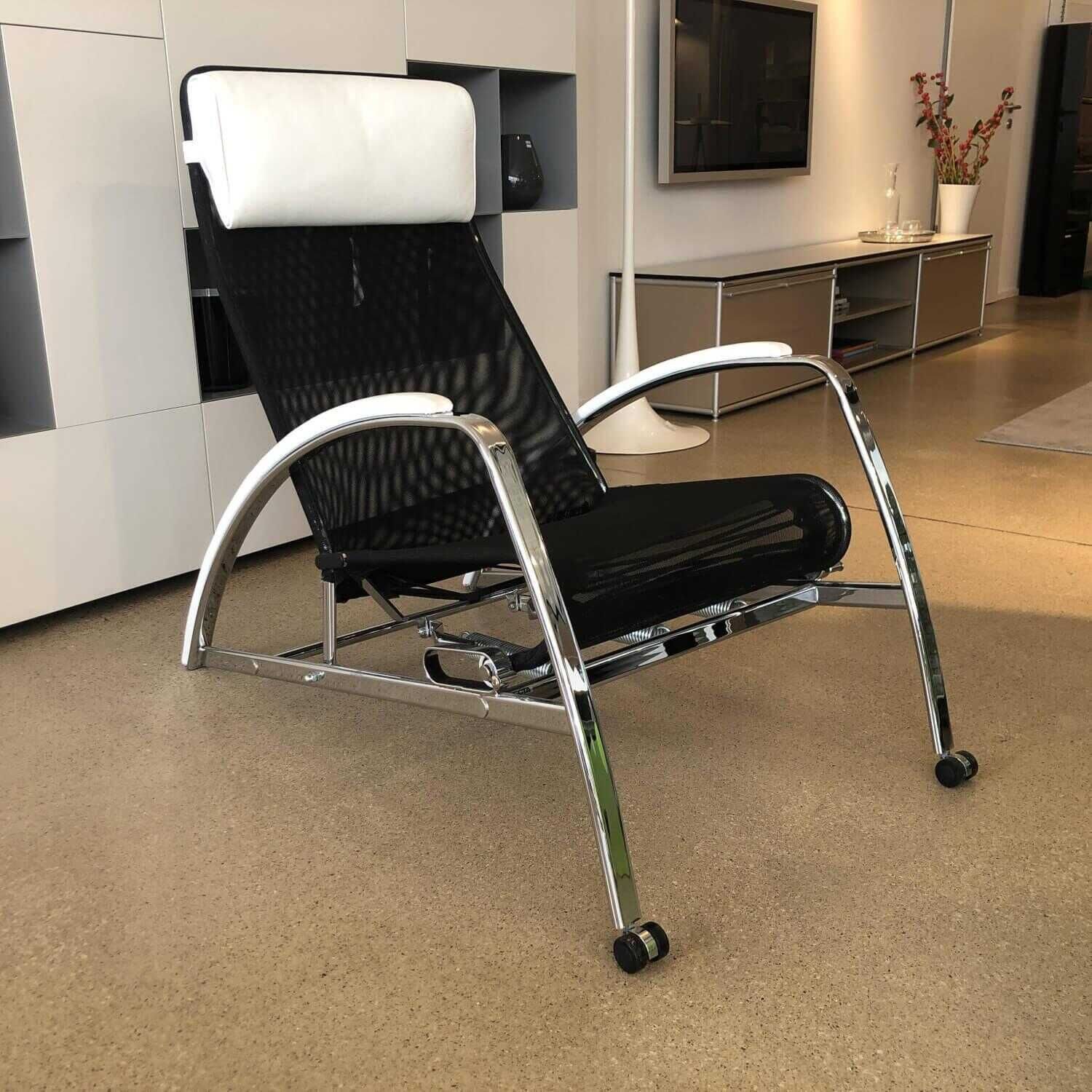 Tecta Relaxsessel Sessel D82N Schwarz Leder Weiß mit Relaxfunktion