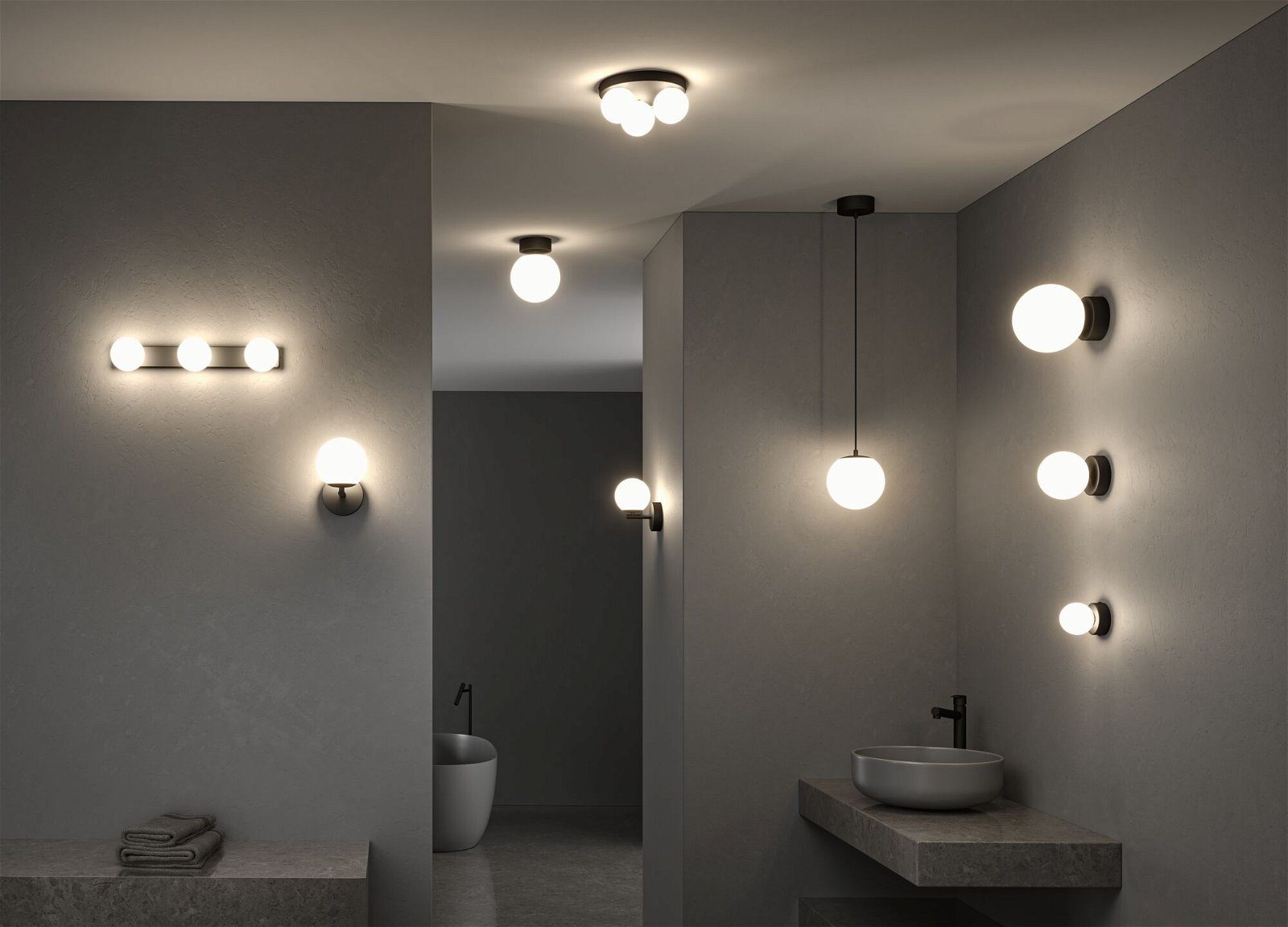 Selection Bathroom Satin/Schwarz Glas/Metall, Warmweiß LED Gove LED 3000K fest Pendelleuchte integriert, 9W matt Paulmann IP44