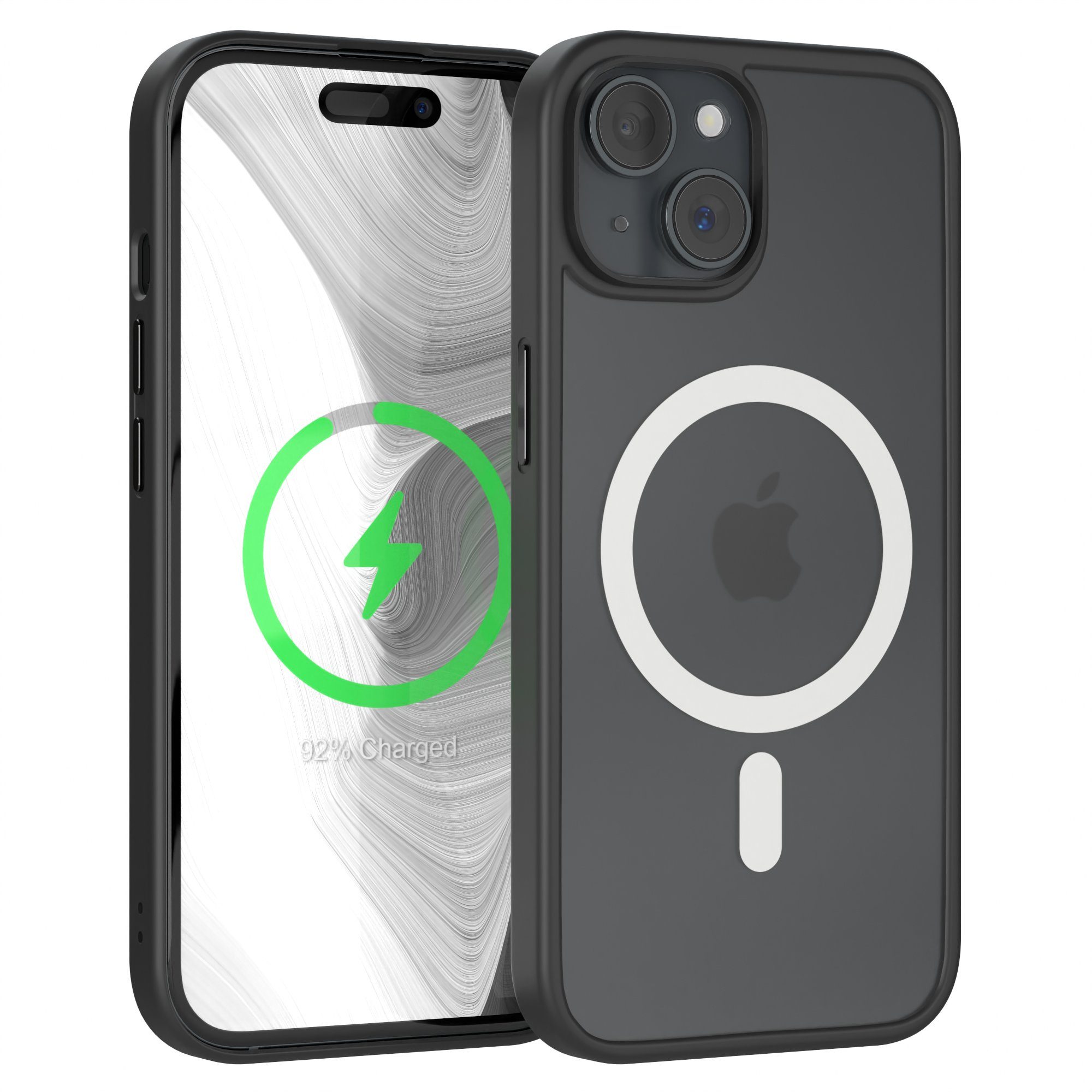 EAZY CASE Handyhülle Outdoor Case MagSafe Matt für Apple iPhone 15 6,1 Zoll, Outdoor Handy Hülle kompatibel mit Qi & MagSafe Silicon Case Schwarz