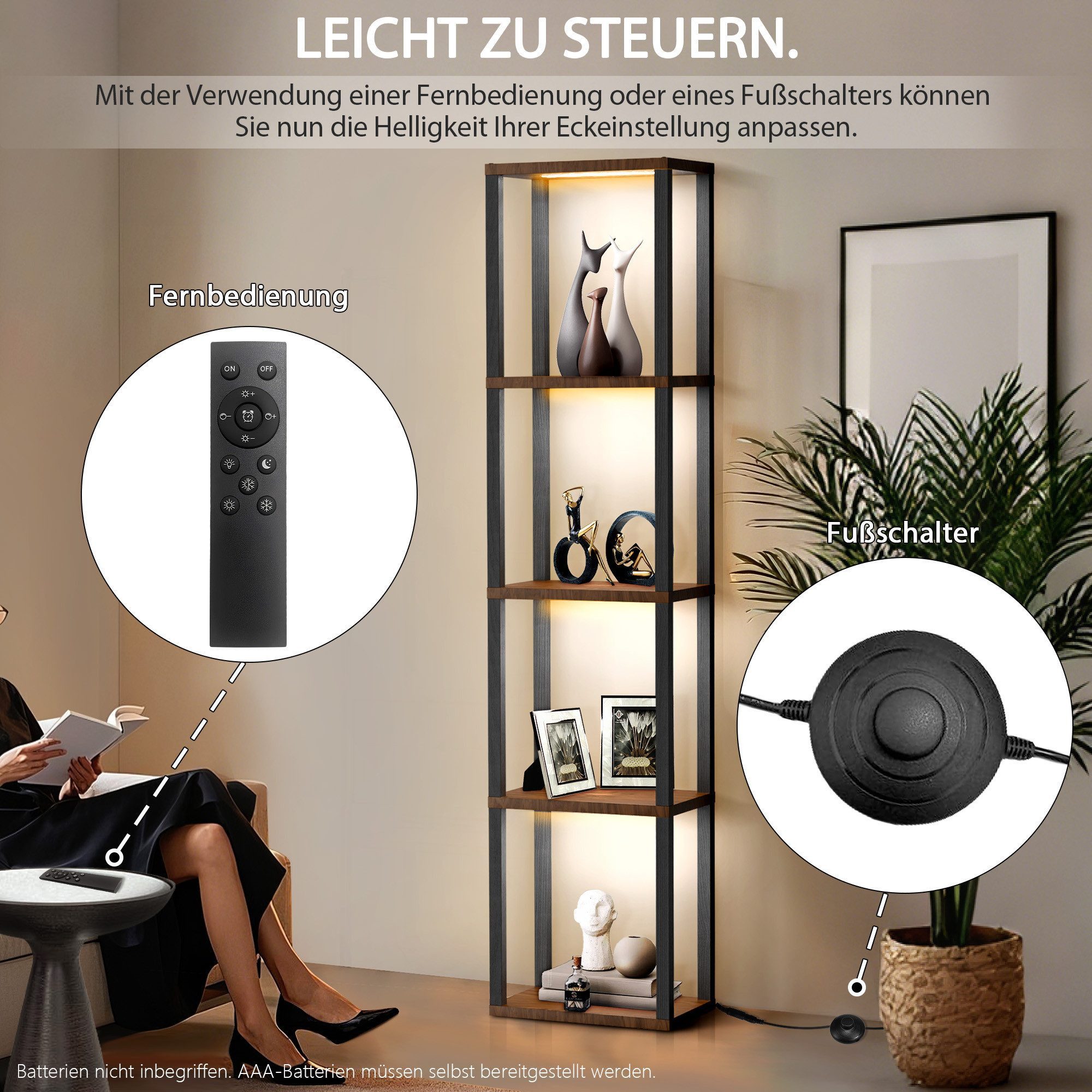 XERSEK LED Stehlampe Stehleuchte mit Regal 160cm, 6 Farbtemperatur Standleu günstig online kaufen