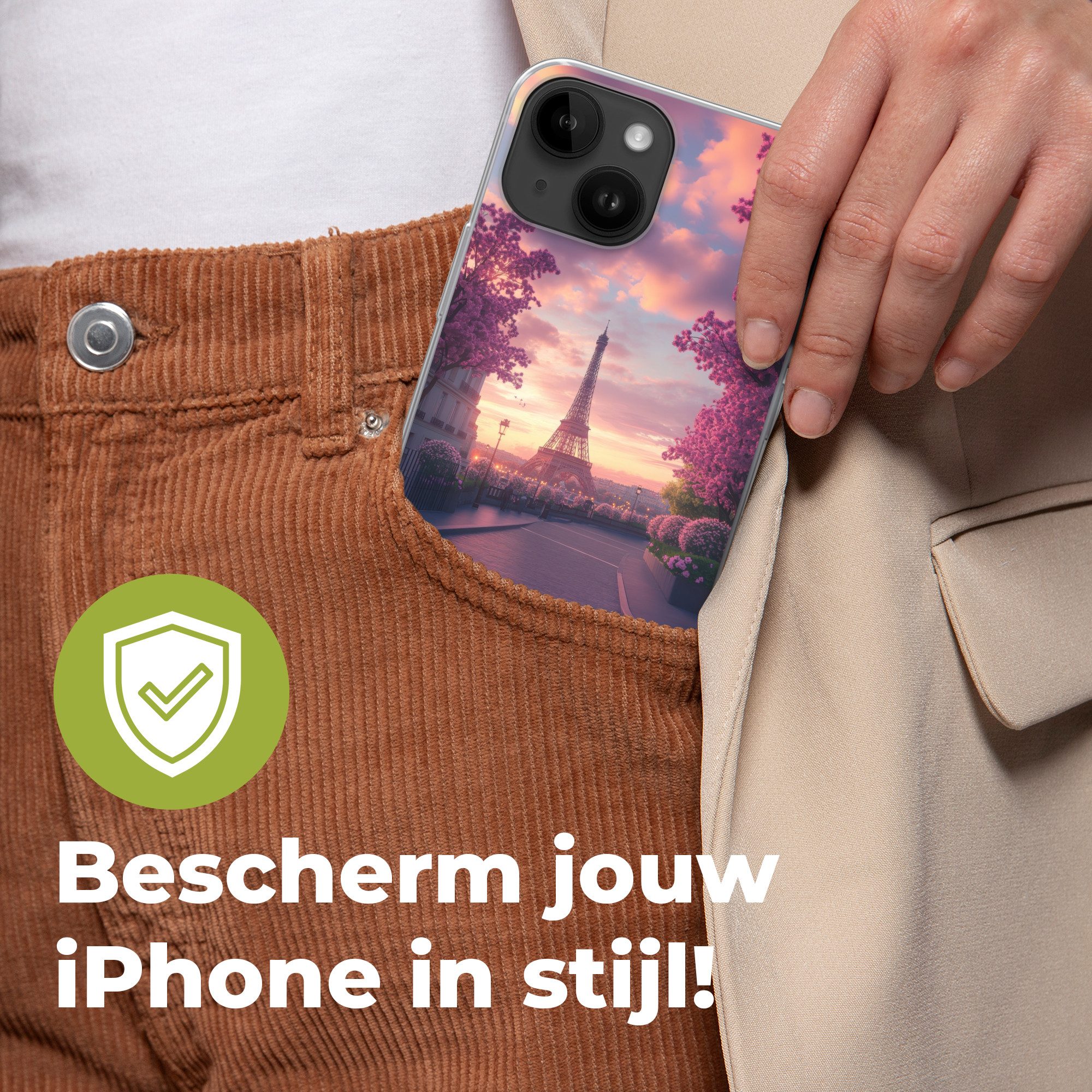 MuchoWow Handyhülle für Apple iPhone 14 Eiffelturm - Paris - Rosa, Smartphone-Bumper, Print, Handy Schutzhülle Dünn
