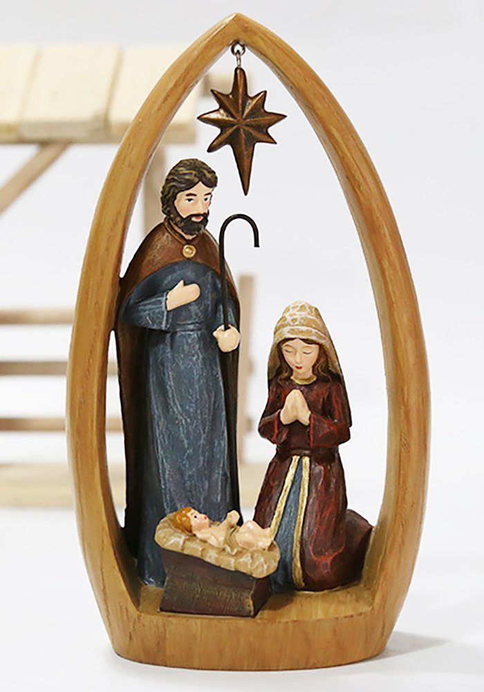 Fanci Home Krippe Weihnachtsdeko W2 ca. 22,5cm (1-tlg), Handbemalte Krippe heilige Familie Advent Dekoration aus Holz | Weihnachtskrippen