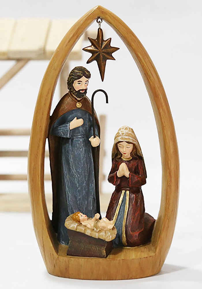 Fanci Home Krippe Weihnachtsdeko W2 ca. 22,5cm (1-tlg), Handbemalte Krippe heilige Familie Advent Dekoration aus Holz